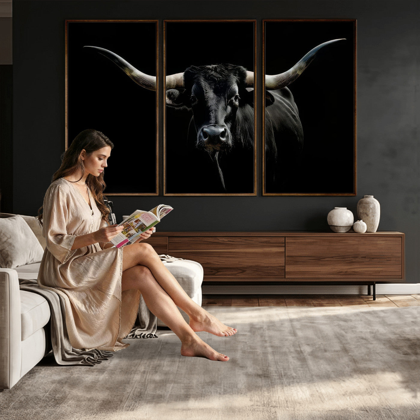 37889-MGV-CV-36X24 - Texas Longhorn Canvas Wall Art - Rustic Western Longhorn Bull Print in Brown & Black - Farmhouse Decor for Living Room, Office, or Ranch