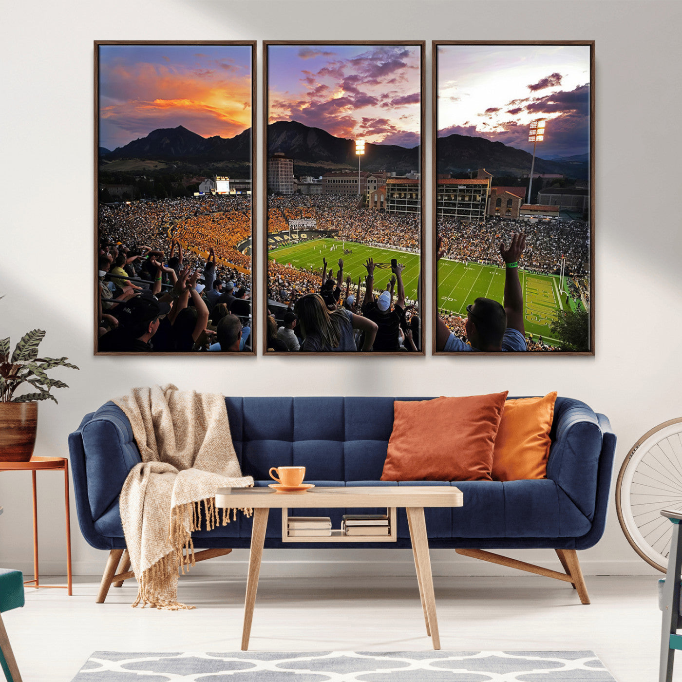 MGV-FC-48X32-3P - Framed Colorado Buffaloes Football Team Print - Boulder Folsom Field Stadium Wall Art Canvas Print