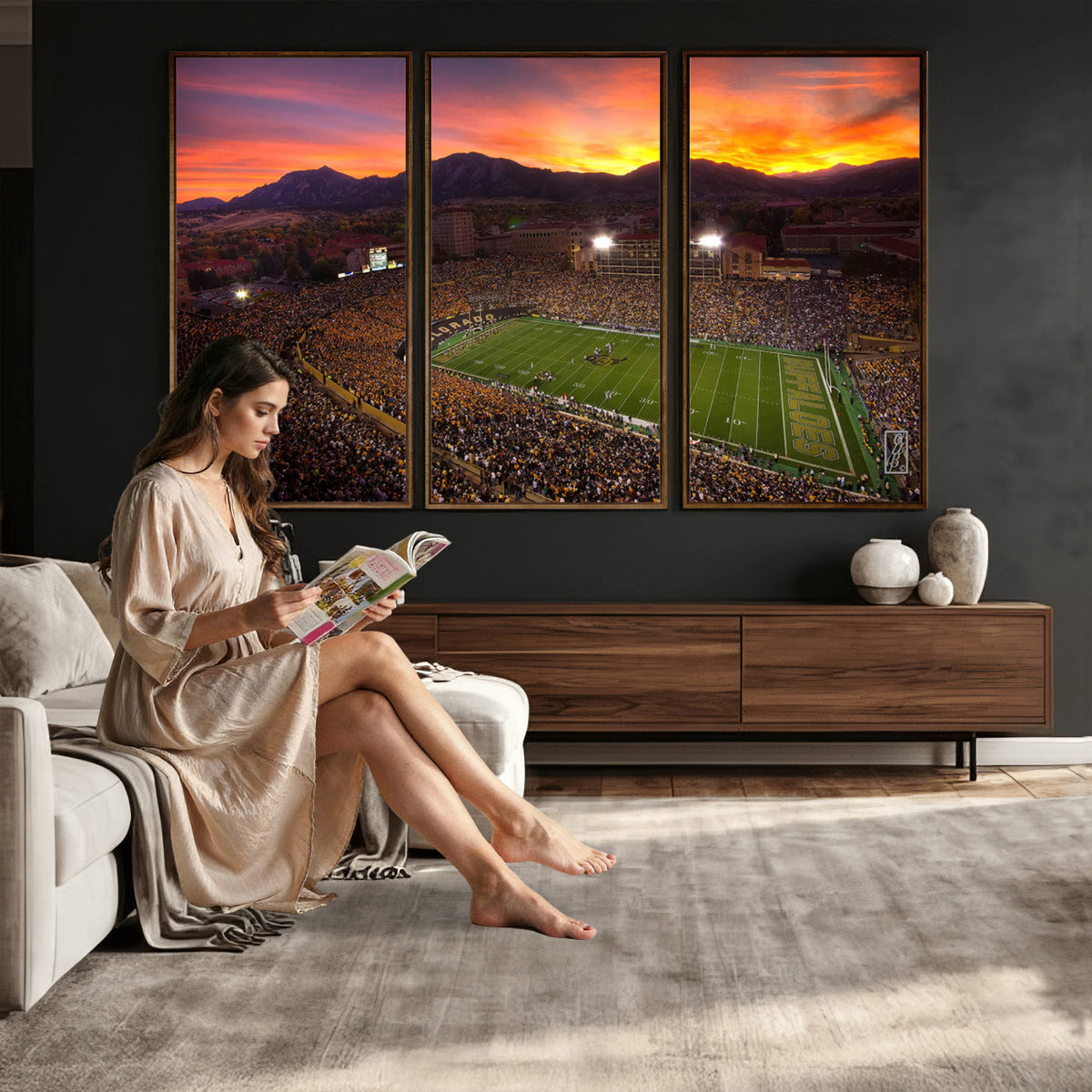 58708-MGV-CV-36X24 - Colorado Buffaloes Football Team Print - Boulder Folsom Field Stadium Wall Art Canvas Print