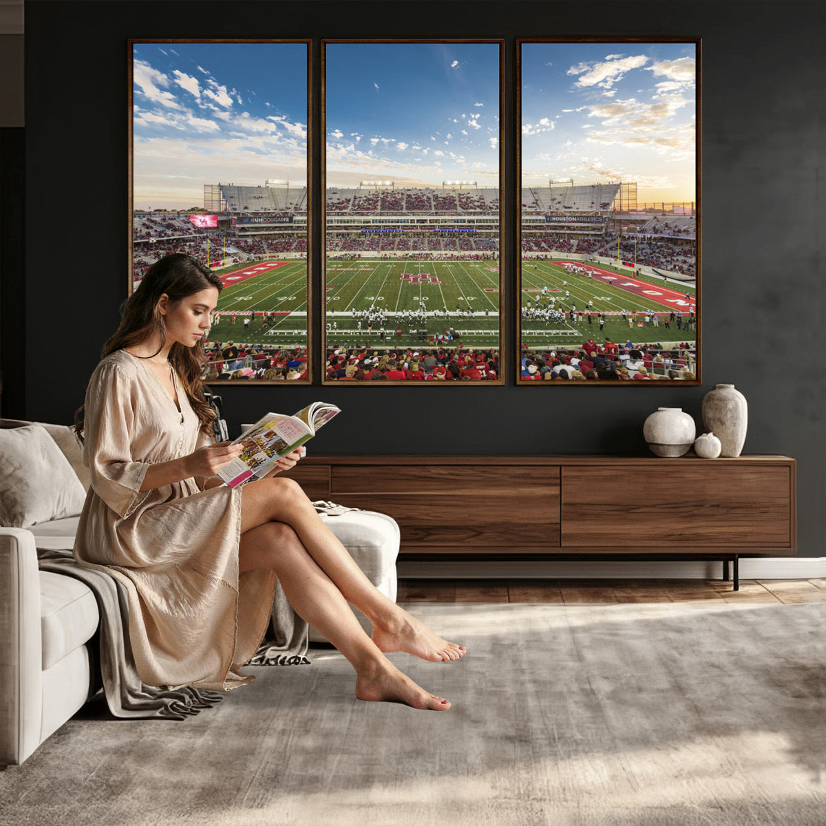 36612-MGV-CV-36X24 - Framed Houston Cougars Football Team Print - Houston TDECU Stadium Wall Art Canvas Print