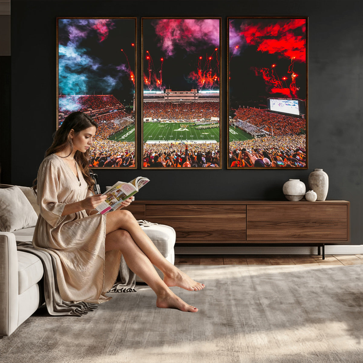 65761-MGV-CV-36X24 - Virginia Tech Hokies Football Team Print - Blacksburg Lane Stadium Wall Art Canvas Print