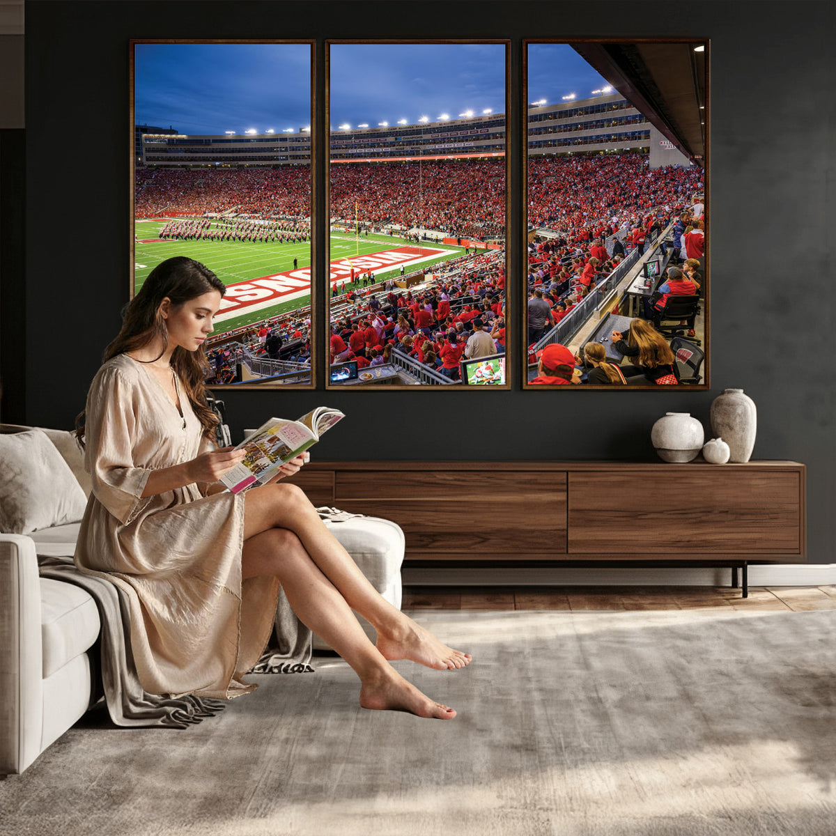 57601-MGV-CV-36X24 - Wisconsin Badgers Football Team Print - Madison Camp Randall Stadium Wall Art, Wisconsin Badgers