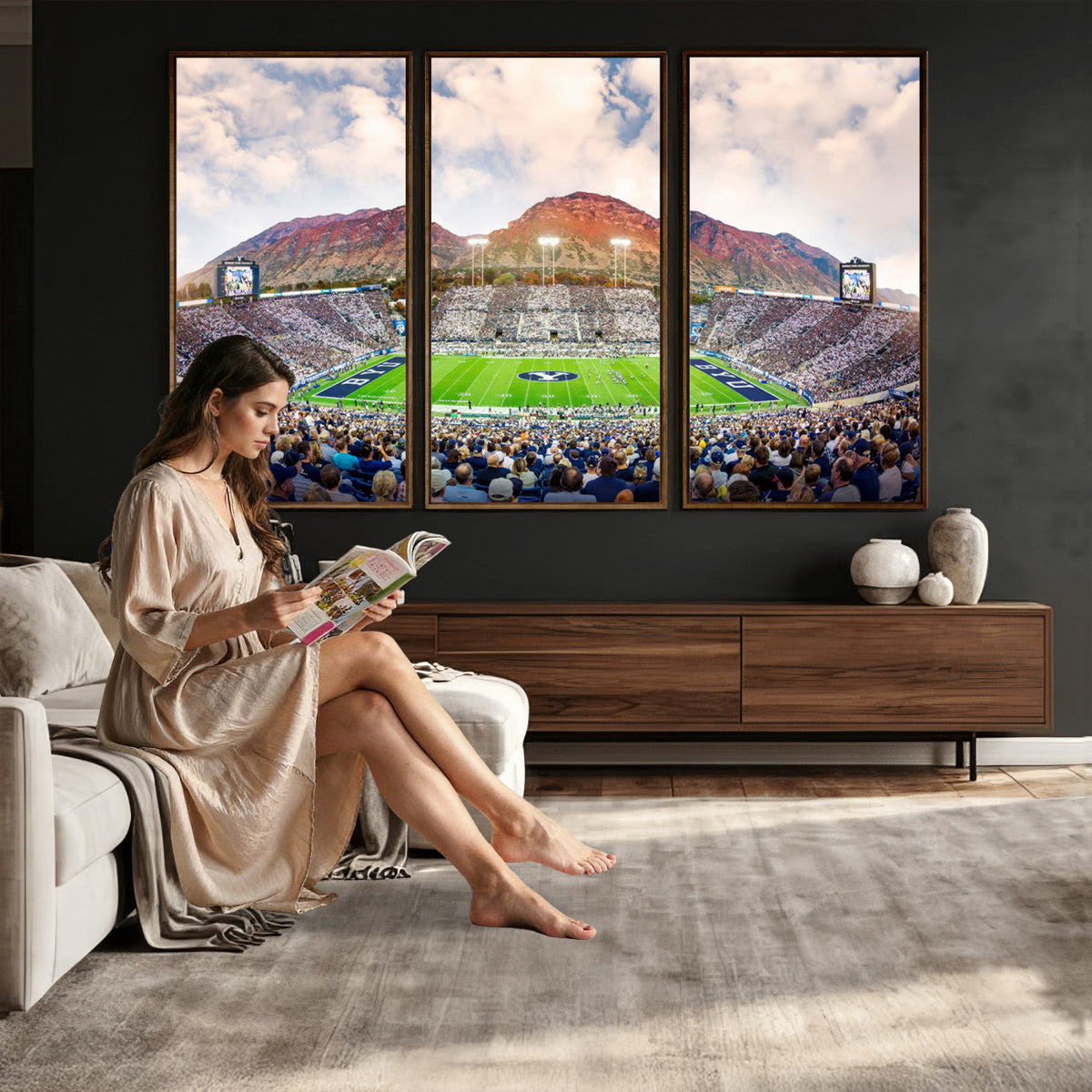 85734-MGV-CV-36X24 - Brigham Young University Cougars Football Team Print - Provo LaVell Edwards Stadium Wall Art Canvas