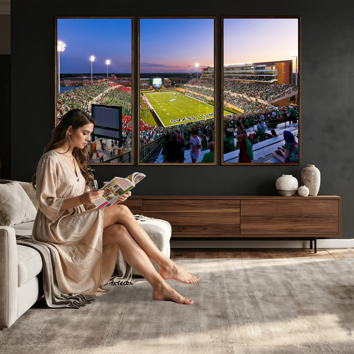 81582-MGV-CV-36X24 - University of North Texas Mean Green Football Team Print - Denton DATCU Stadium Wall Art Canvas
