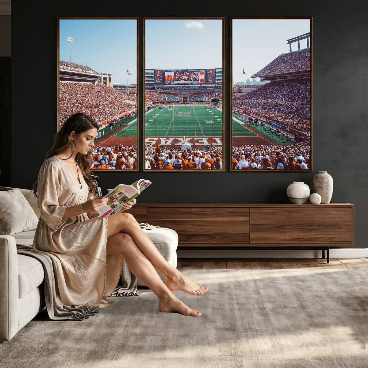 14826-MGV-CV-36X24 - Framed Texas Memorial Stadium Canvas, University of Texas Longhorns Football Team Print - Austin