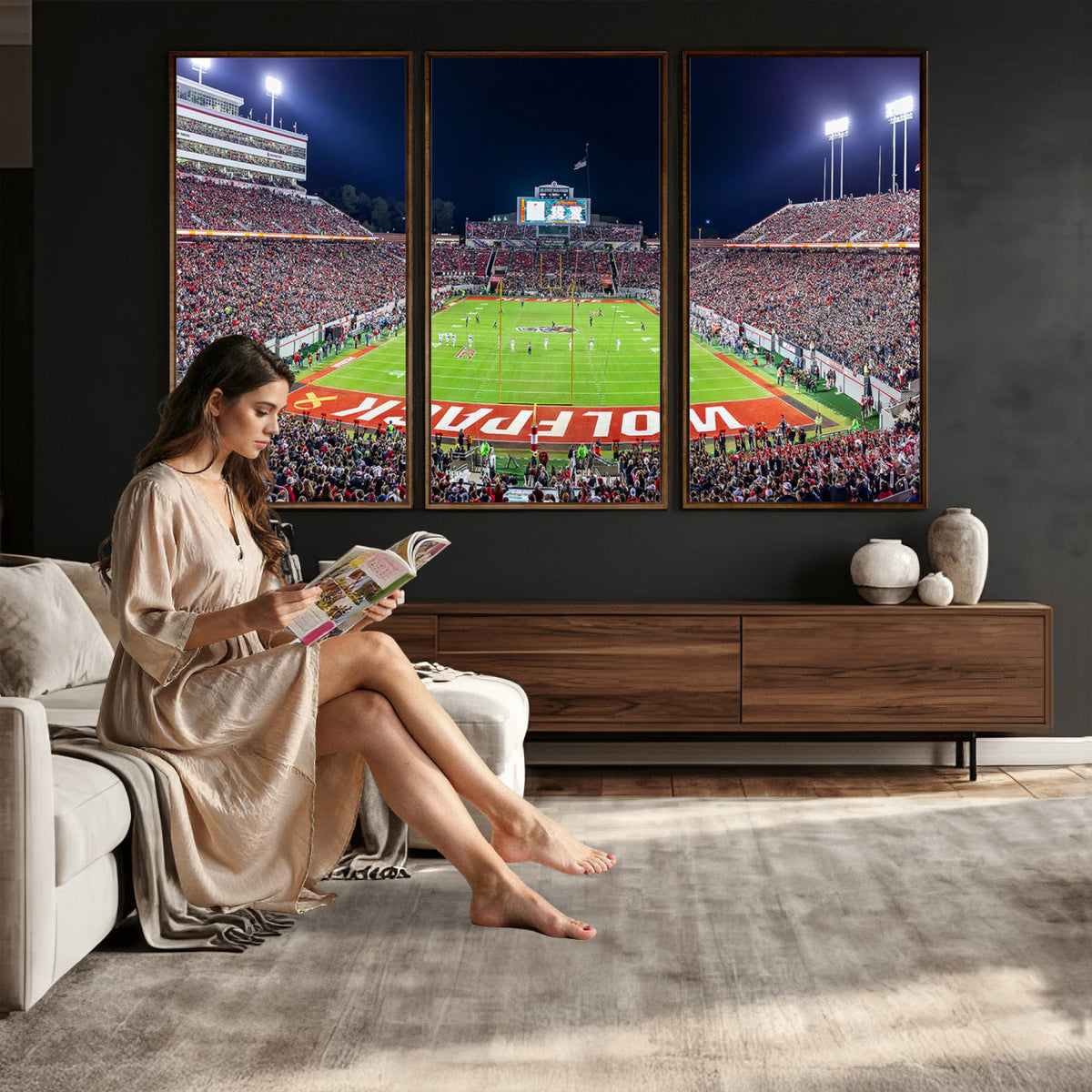 80943-MGV-CV-36X24 - Wolfpack Football Team Print - Raleigh Carter-Finley Stadium Wall Art Canvas Print