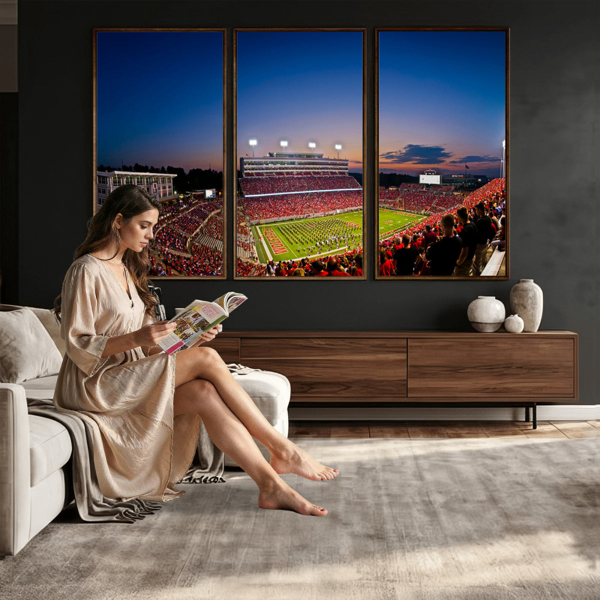 76202-MGV-CV-36X24 - Wolfpack Football Team Wall Art Print - Raleigh Carter-Finley Stadium Wall Art Canvas Print