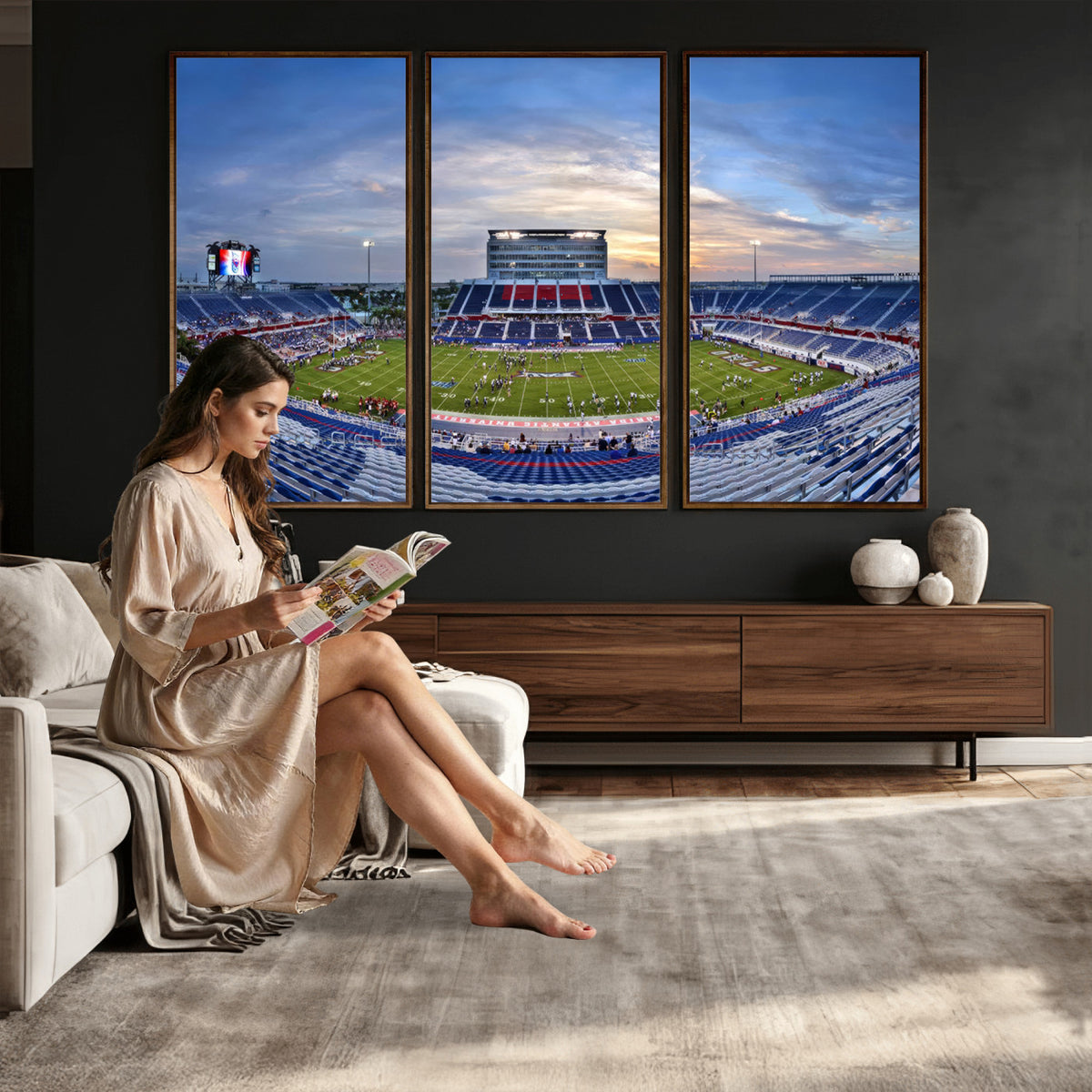 69559-MGV-CV-36X24 - Florida Atlantic University Owls Football Team Print - Boca Raton FAU Stadium Wall Art Canvas Print