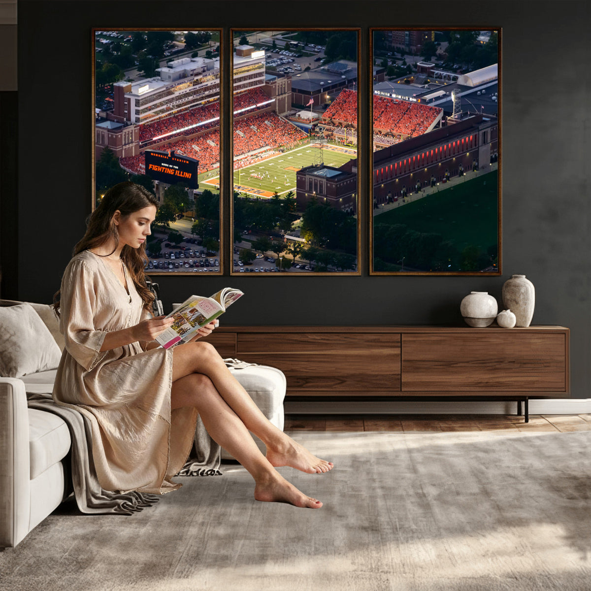 78052-MGV-CV-36X24 - University of Illinois Fighting Illini Football Team Print - Champaign Illinois Memorial Stadium
