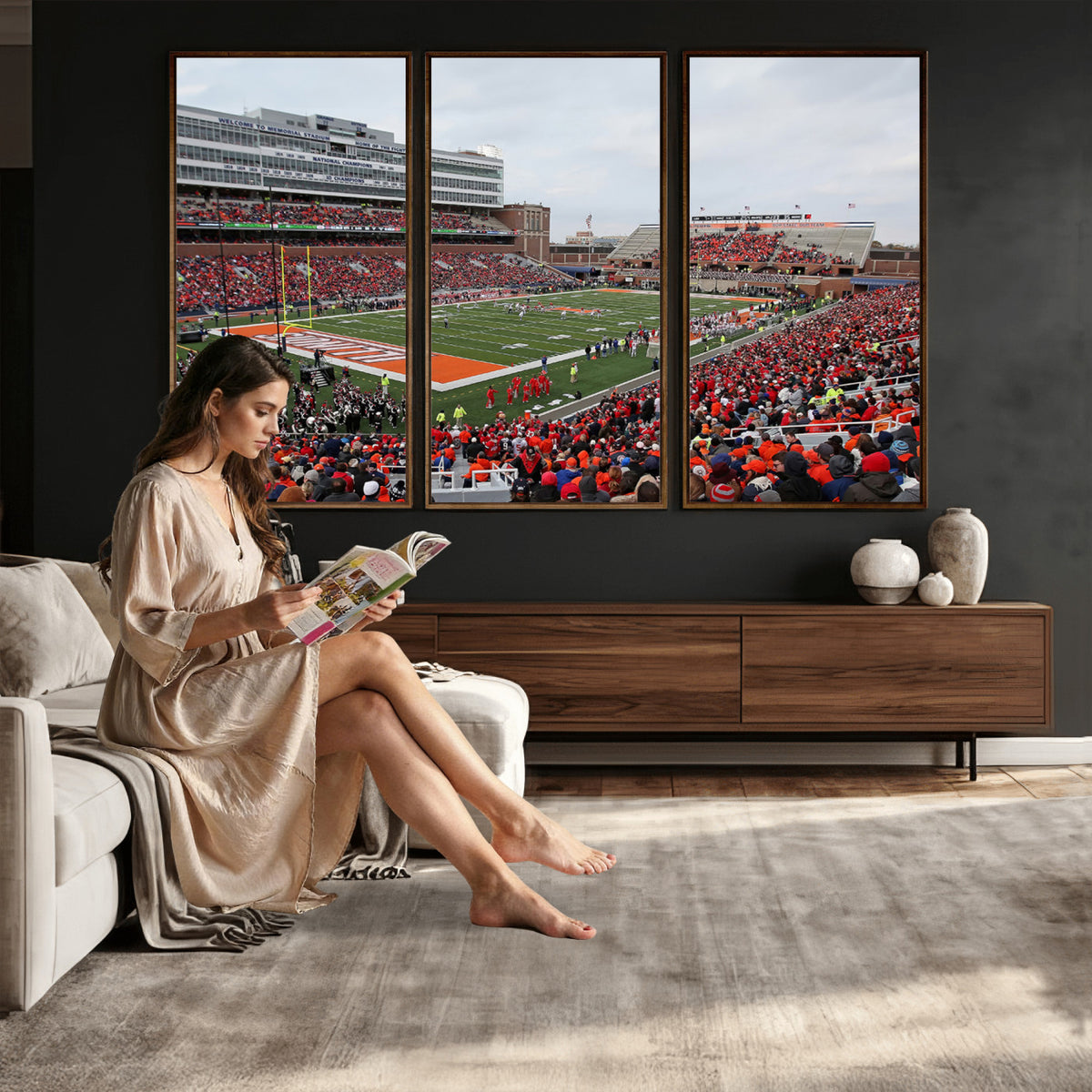 86851-MGV-CV-36X24 - University of Illinois Fighting Illini Football Team Print - Champaign Illinois Memorial Stadium