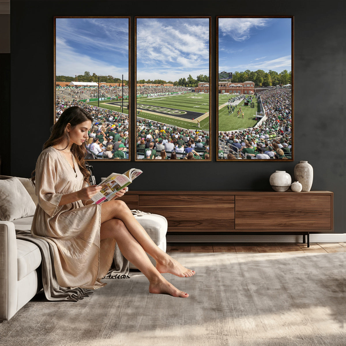 67799-MGV-CV-36X24 - University of Charlotte 49ers Football Team Print - Charlotte Jerry Richardson Stadium Canvas Print