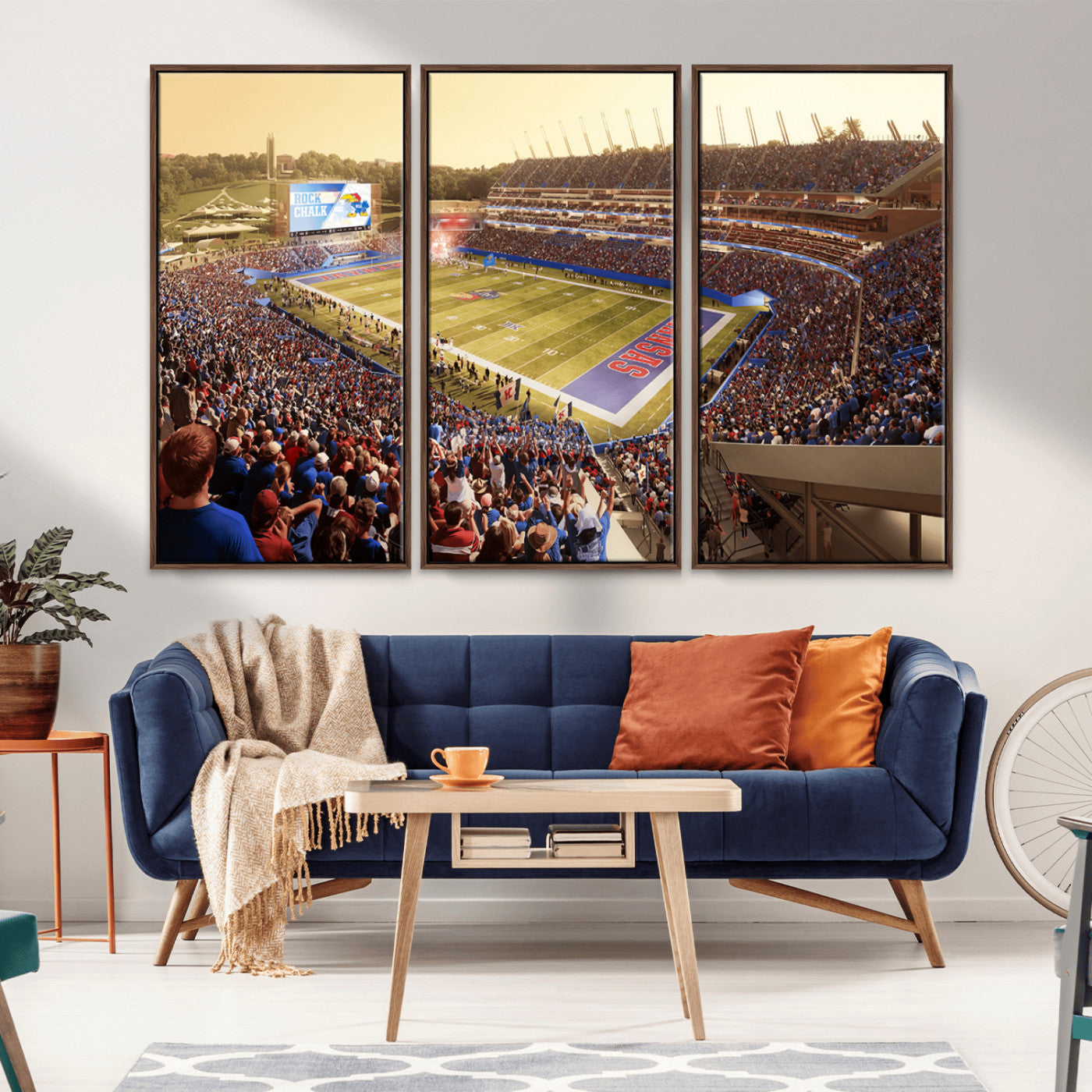 MGV-FC-48X32-3P - University of Kansas Jayhawks Football Team Print - Lawrence Kansas Memorial Stadium Wall Art Canvas
