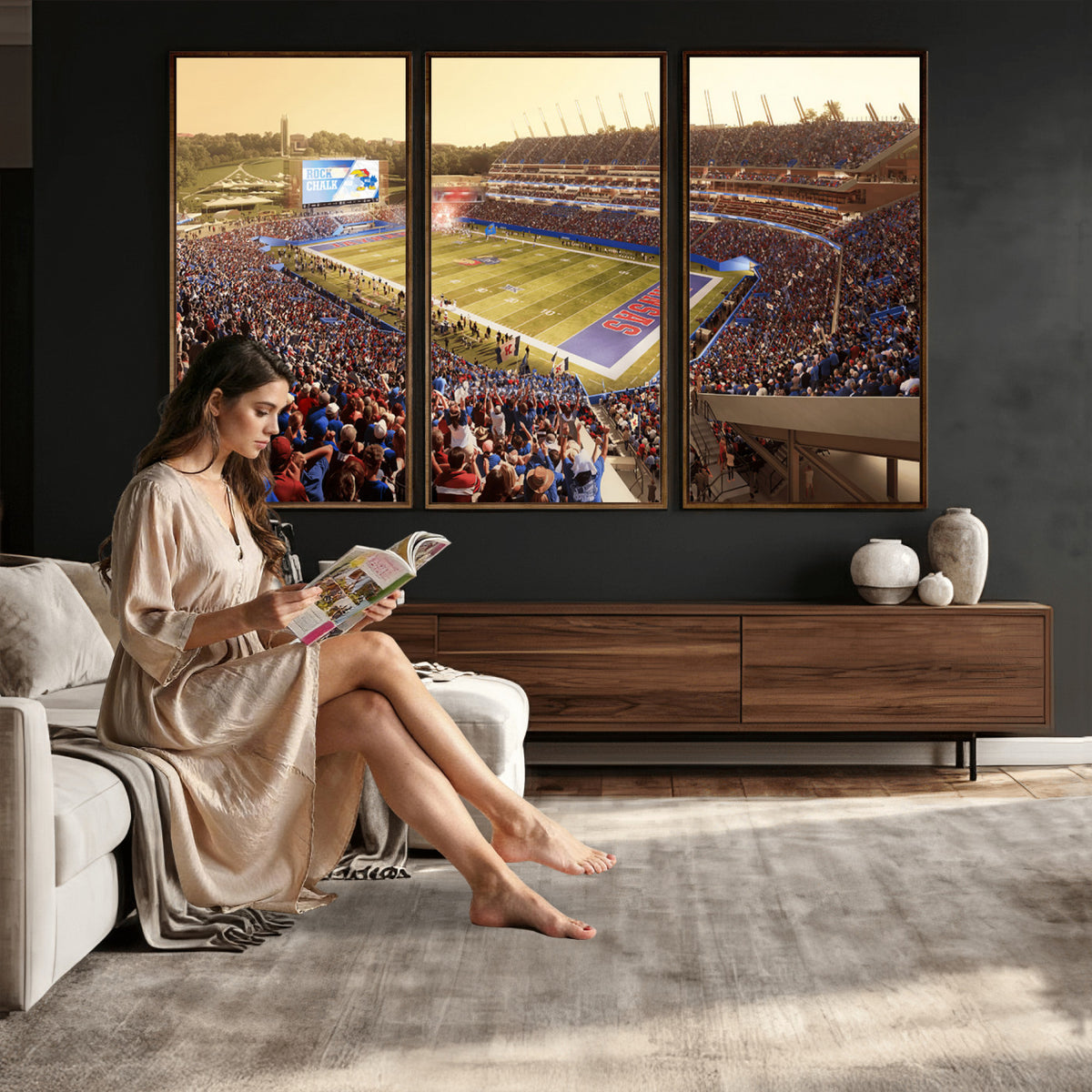 71731-MGV-CV-36X24 - University of Kansas Jayhawks Football Team Print - Lawrence Kansas Memorial Stadium Wall Art Canvas
