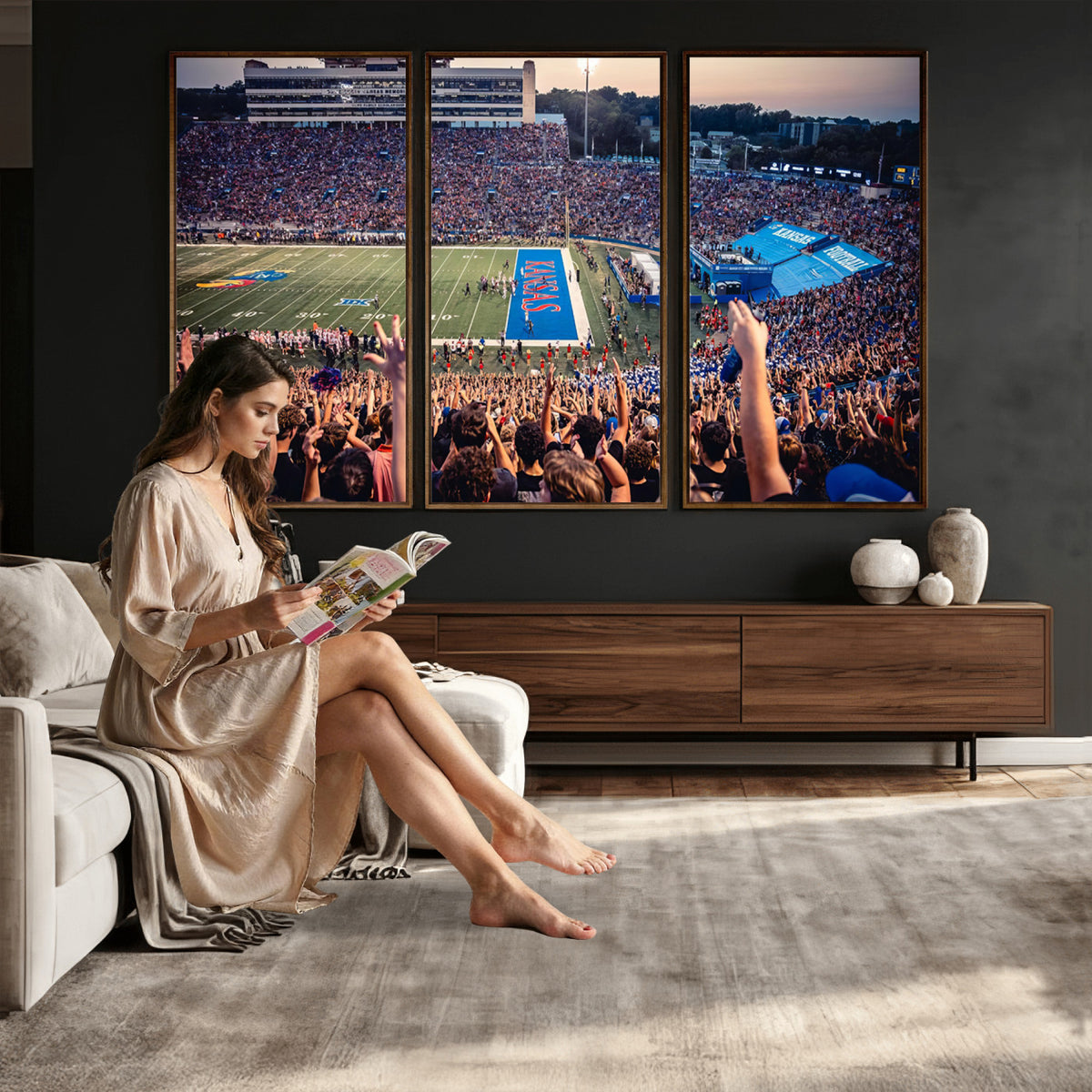 40169-MGV-CV-36X24 - University of Kansas Jayhawks Football Team Art Print - Lawrence Kansas Memorial Stadium Wall Art