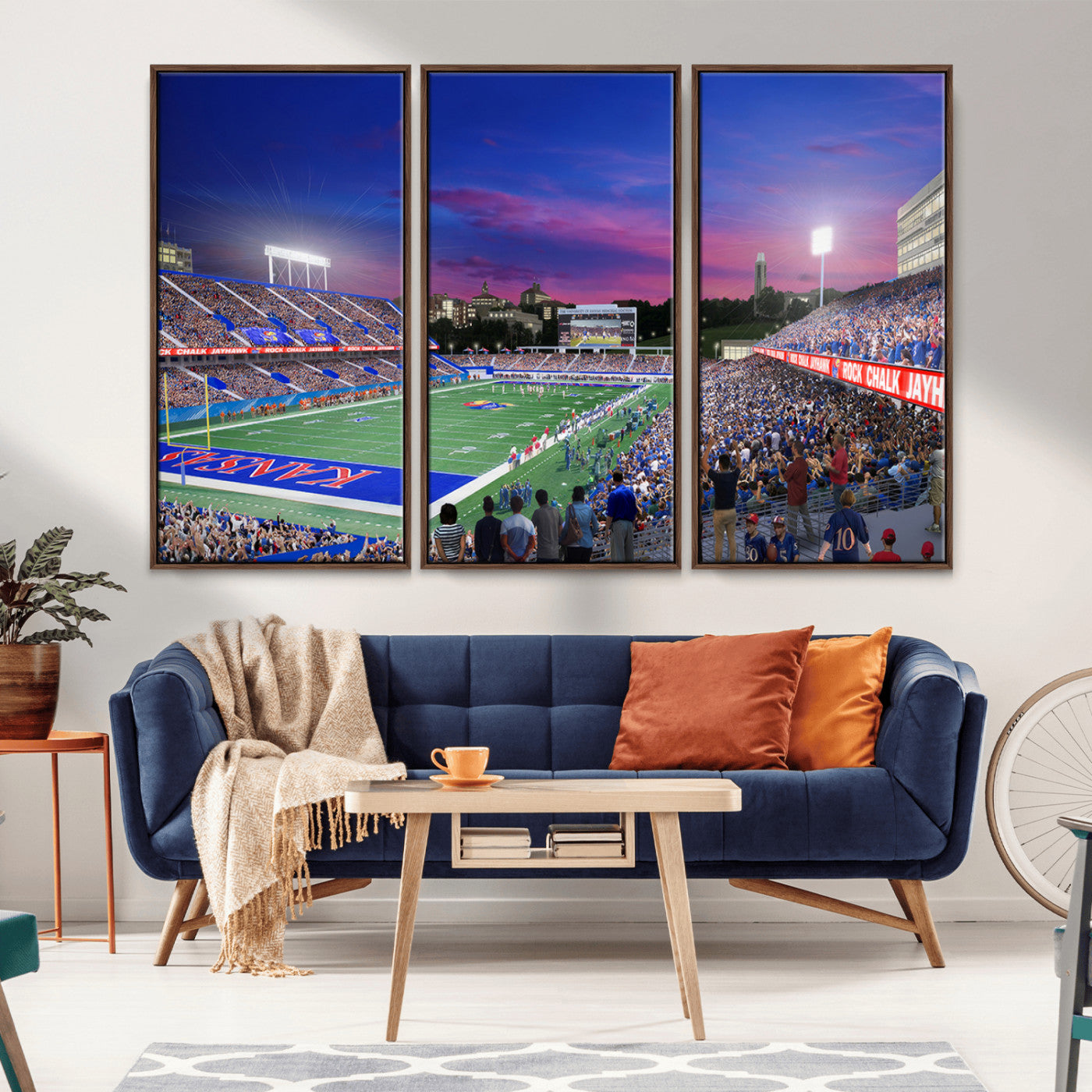 MGV-FC-48X32-3P - University of Kansas Jayhawks Football Team Print Canvas- Lawrence Kansas Memorial Stadium Wall Art