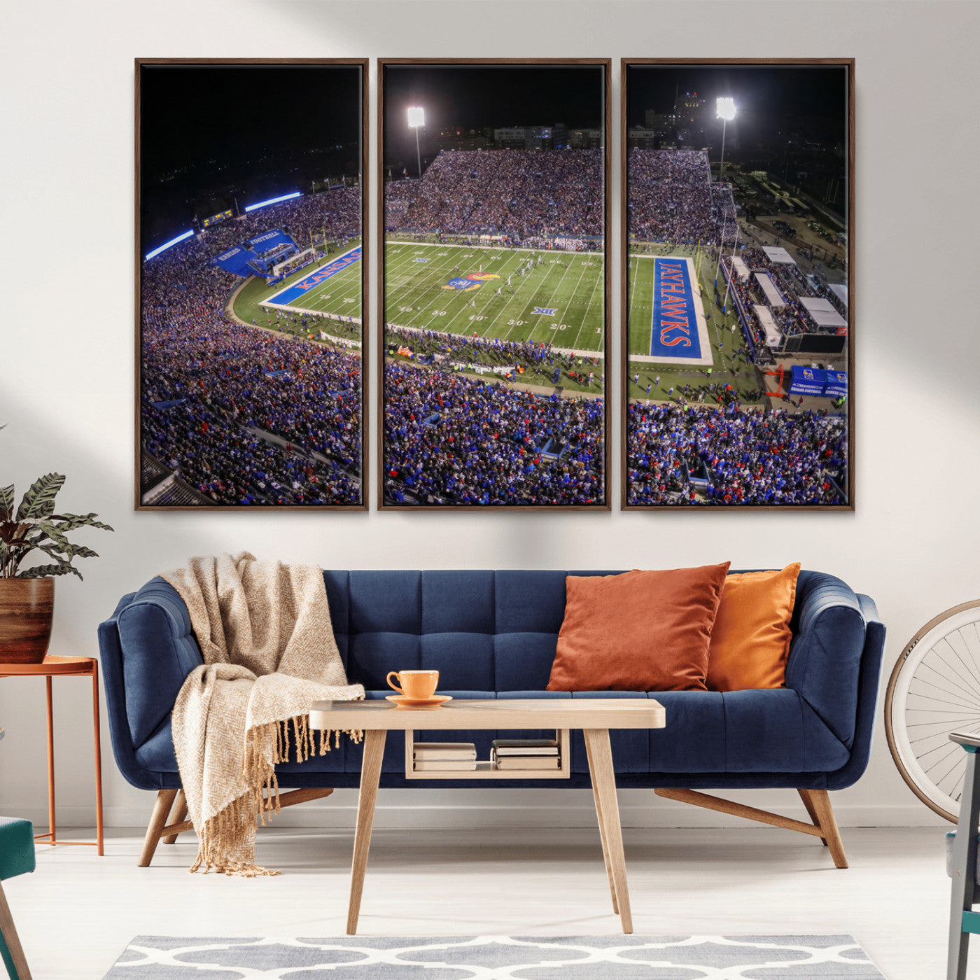 MGV-FC-48X32-3P - University of Kansas Jayhawks Football Team Print - Lawrence Kansas Memorial Stadium Wall Art Canvas