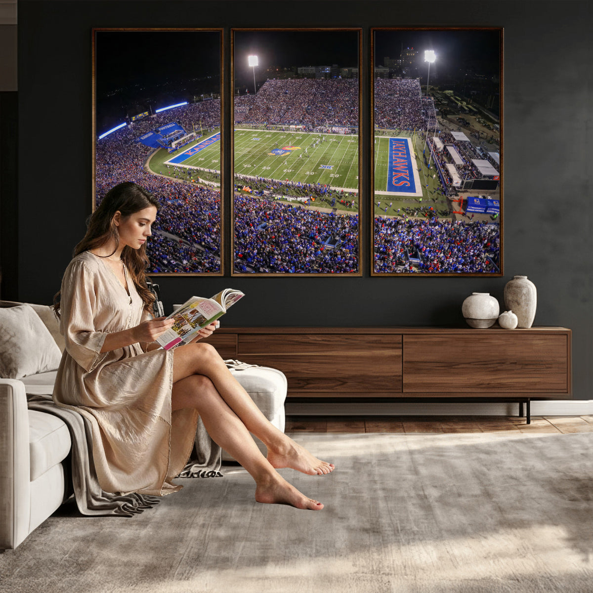 69760-MGV-CV-36X24 - University of Kansas Jayhawks Football Team Print - Lawrence Kansas Memorial Stadium Wall Art Canvas