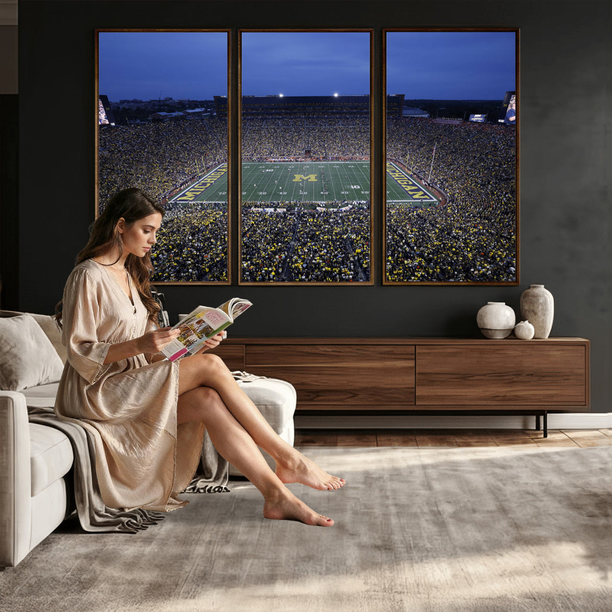 34202-MGV-CV-36X24 - University of Michigan Wolverines Football Team Print - Ann Arbor Michigan Stadium Wall Art Canvas