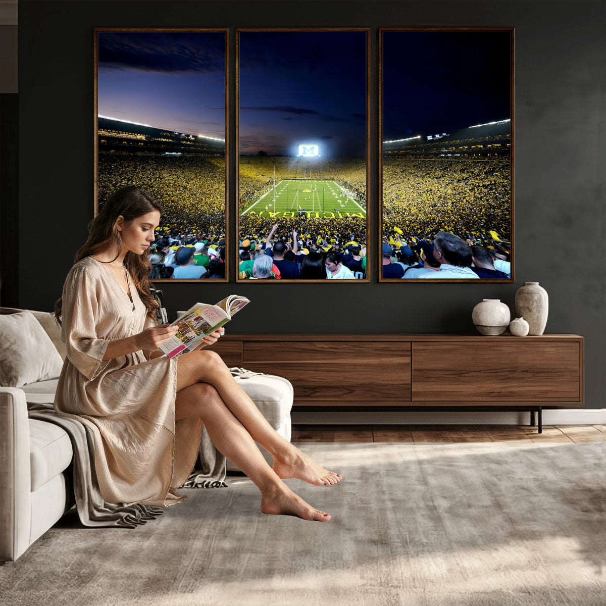 22115-MGV-CV-36X24 - University of Michigan Wolverines Football Team Print - Ann Arbor Michigan Stadium Canvas Print