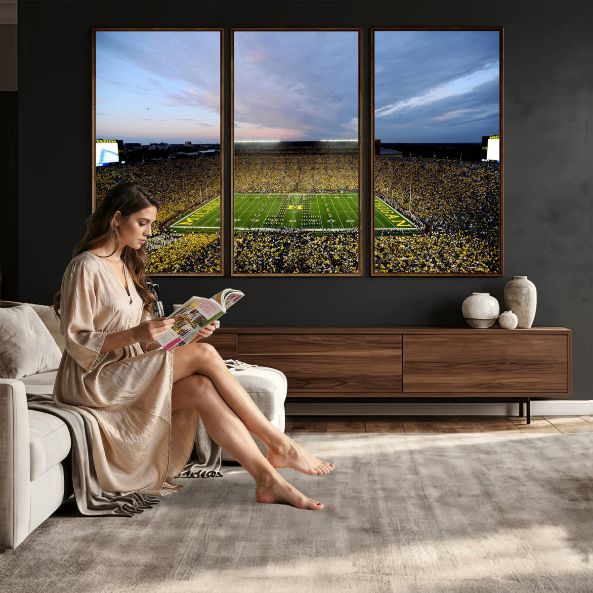 82641-MGV-CV-36X24 - University of Michigan Wolverines Football Team Print - Ann Arbor Michigan Stadium Wall Art Canvas