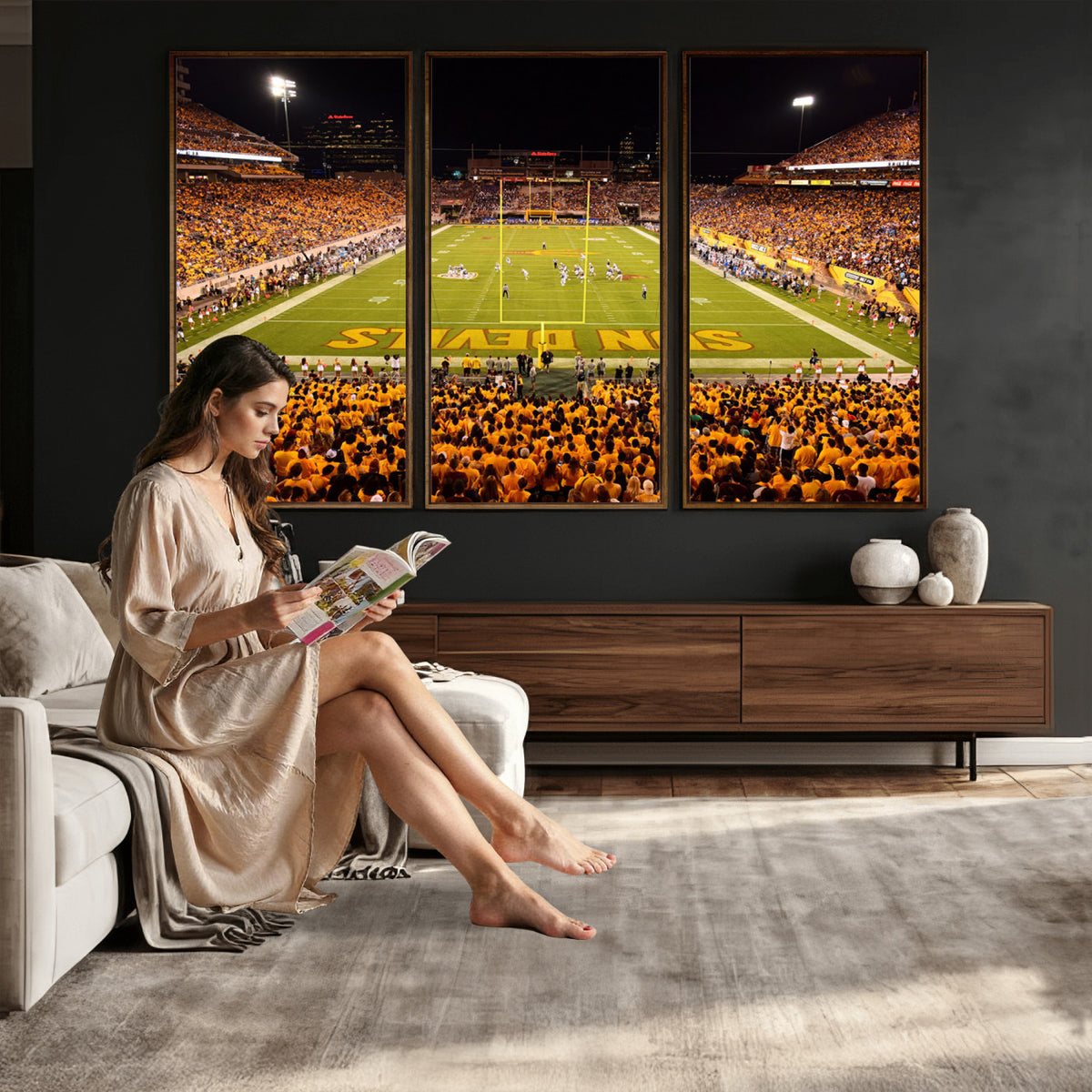 21588-MGV-CV-36X24 - ASU Sun Devils Football Team Print - Phoenix Mountain America Stadium Wall Art Canvas Print