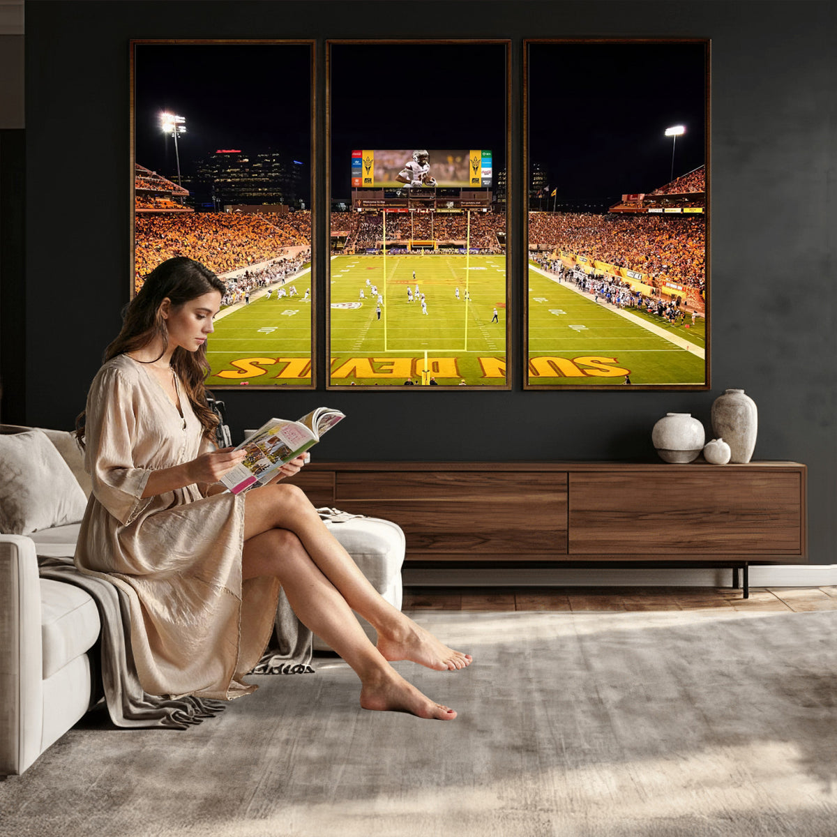 87612-MGV-CV-36X24 - ASU Sun Devils Football Team Print - Phoenix Mountain America Stadium Canvas Print