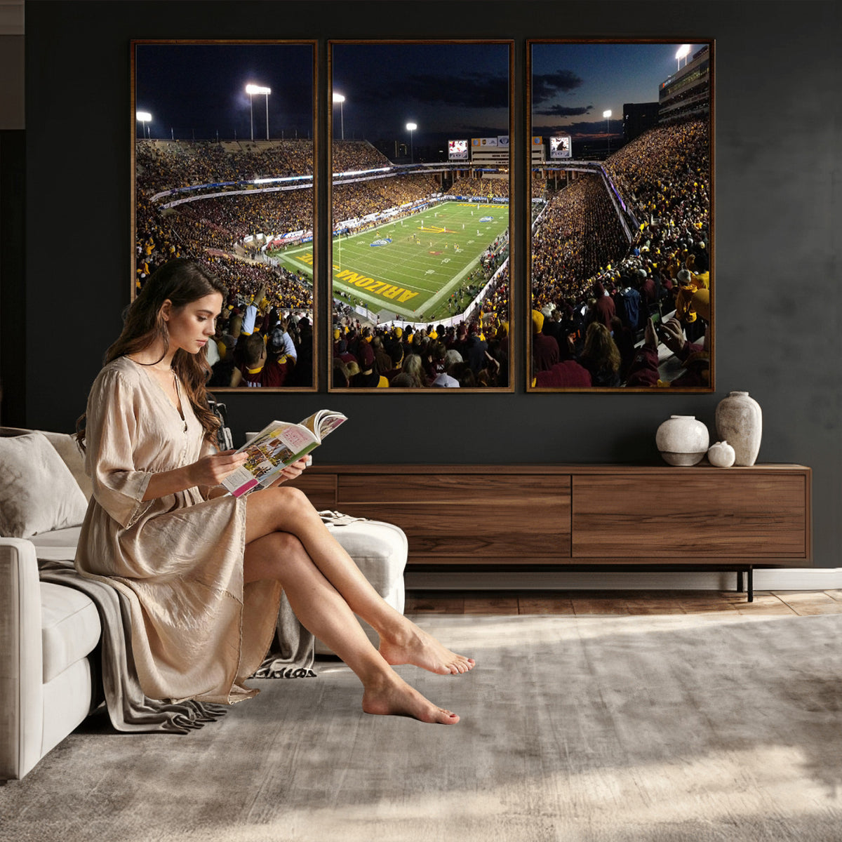 75716-MGV-CV-36X24 - ASU Sun Devils Football Team Print Canvas - Phoenix Mountain America Stadium Wall Art Canvas Print