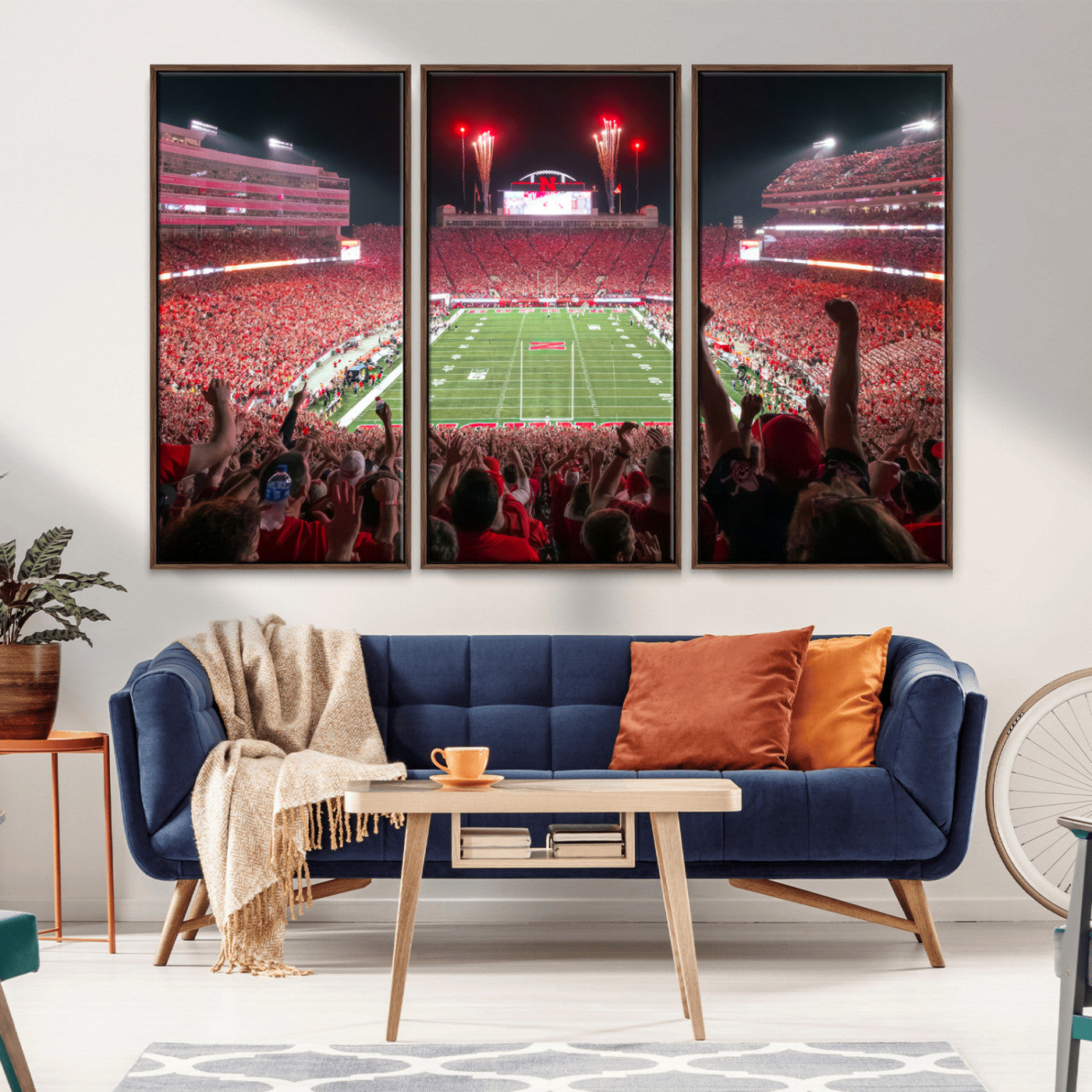 MGV-FC-48X32-3P - University of Nebraska Cornhuskers Football Team Print - Lincoln Memorial Stadium Wall Art Canvas