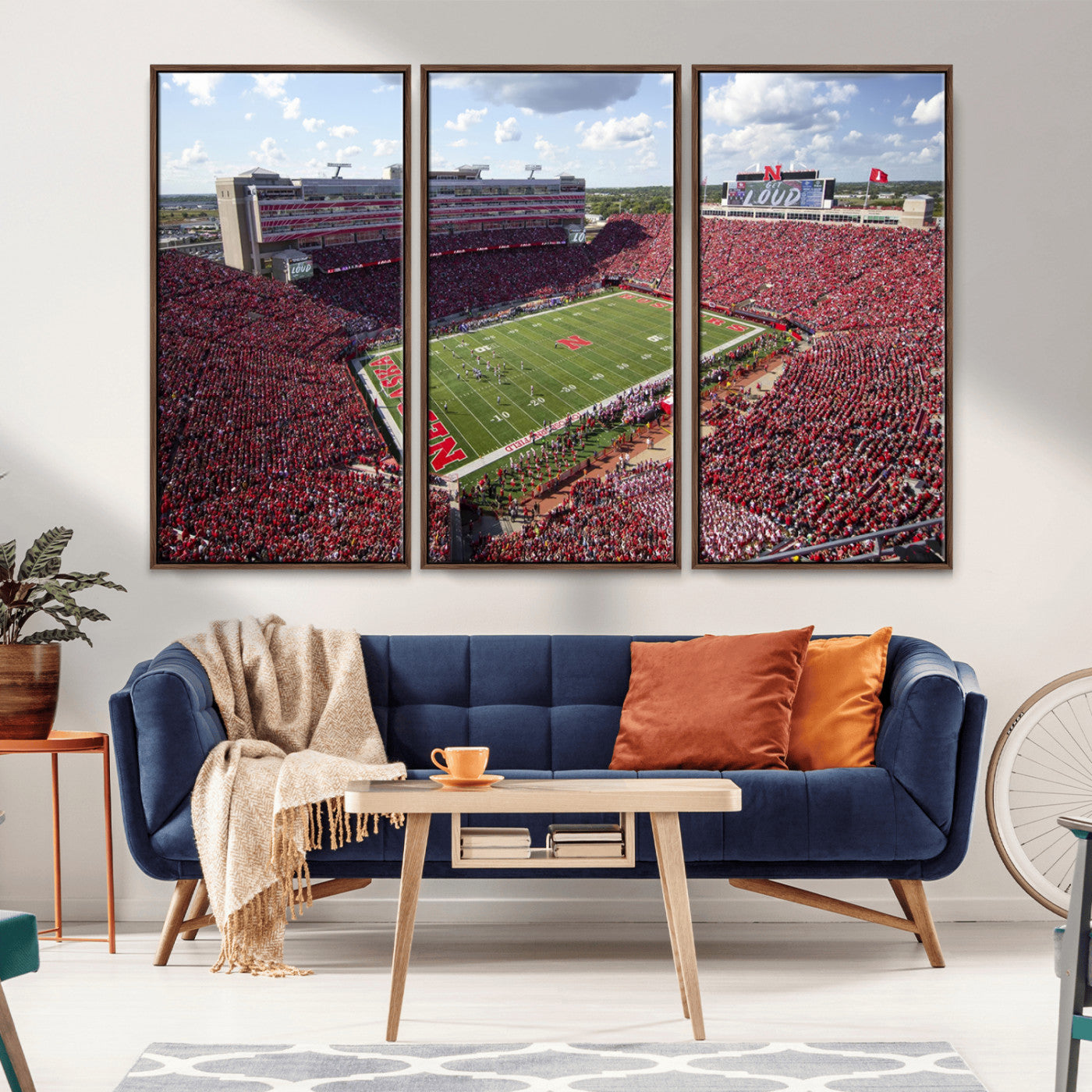 MGV-FC-48X32-3P - University of Nebraska Cornhuskers Football Team Print - Lincoln Memorial Stadium Wall Art Canvas