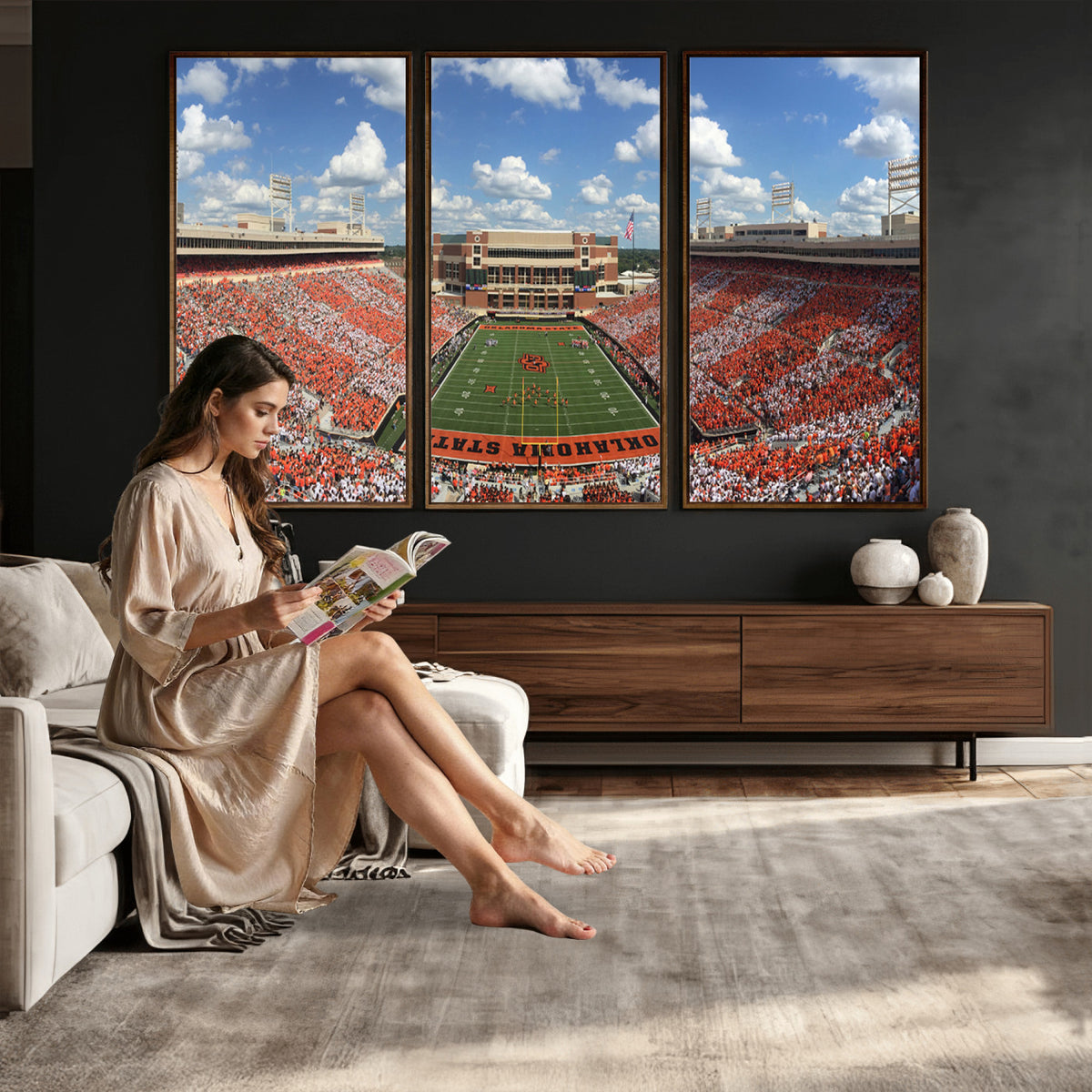 65192-MGV-CV-36X24 - Oklahoma State Cowboys Football Team Print - Stillwater Boone Pickens Stadium Wall Art Canvas Print
