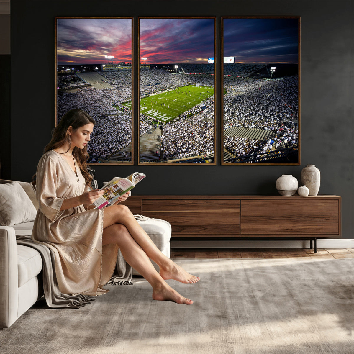 37304-MGV-CV-36X24 - Penn State Nittany Lions Football Team Print - University Park Beaver Stadium Art Canvas Print