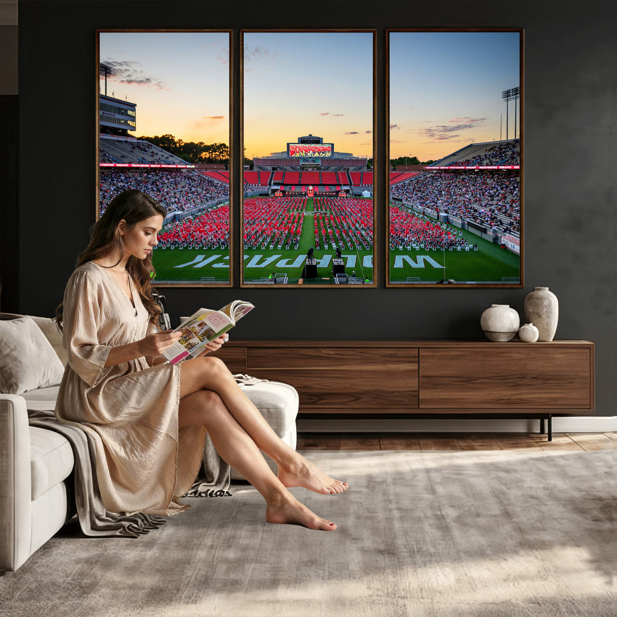 35266-MGV-CV-36X24 - NC State Wolfpack Football Team Print Wall Art - Raleigh Carter-Finley Stadium Wall Art Canvas Print