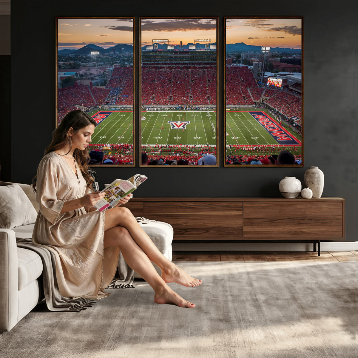 99722-MGV-CV-36X24 - Framed Arizona Wildcats Football Team Print - Tucson Arizona Stadium Wall Art Canvas Print