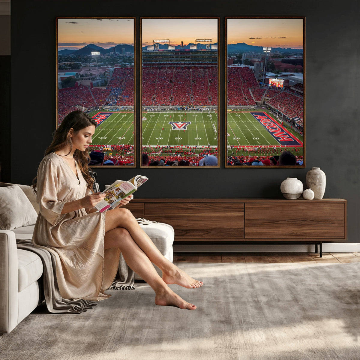 45563-MGV-CV-36X24 - Arizona Wildcats Football Team Print - Tucson Arizona Stadium Wall Art Canvas Print