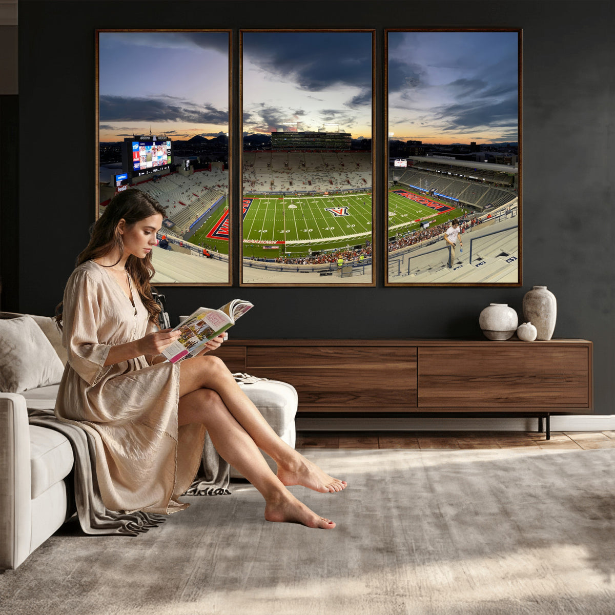 24339-MGV-CV-36X24 - Arizona Wildcats Football Team Print - Tucson Arizona Stadium Wall Art Canvas Print