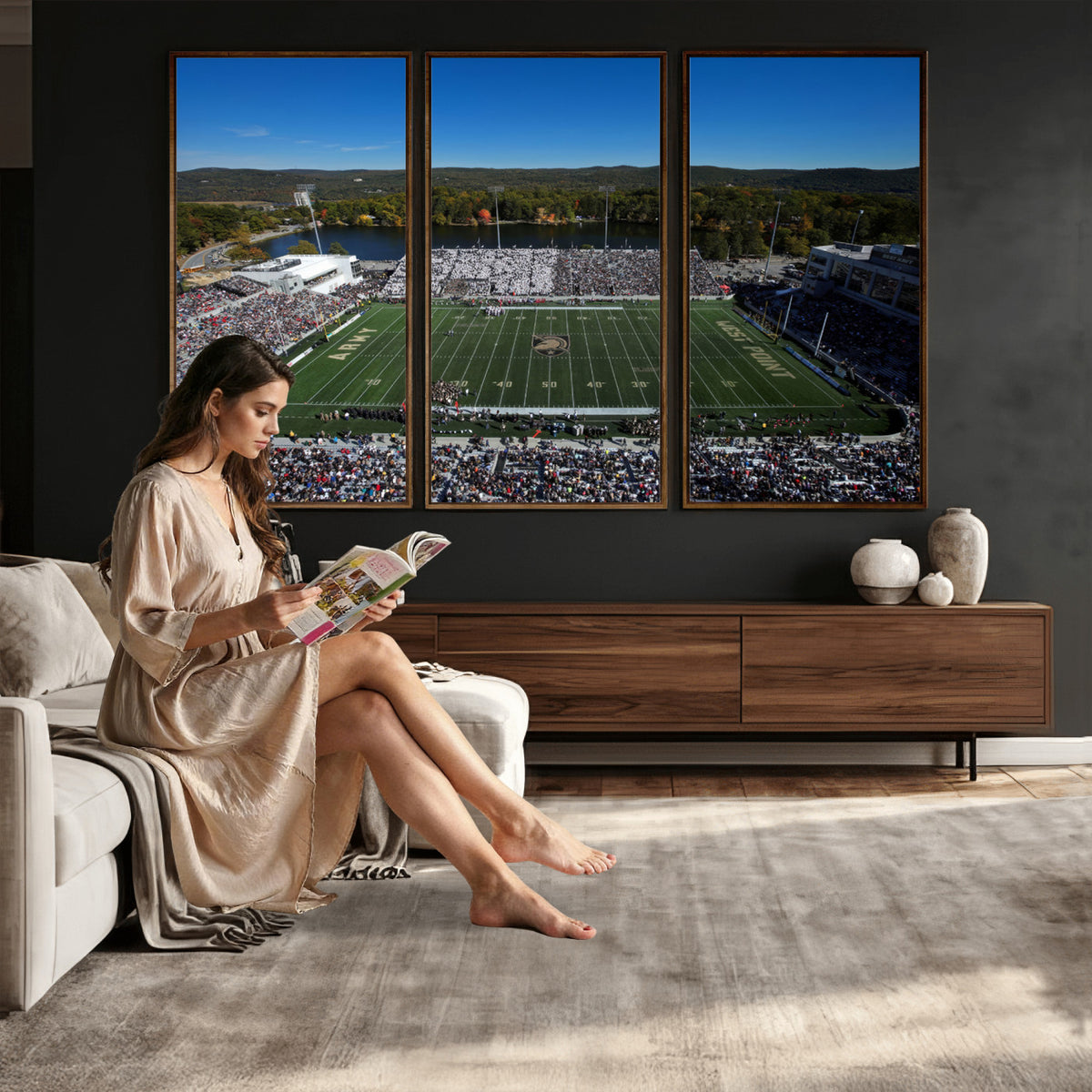 52056-MGV-CV-36X24 - Army Black Knights Football Team Print - West Point Michie Stadium Wall Art Canvas Print