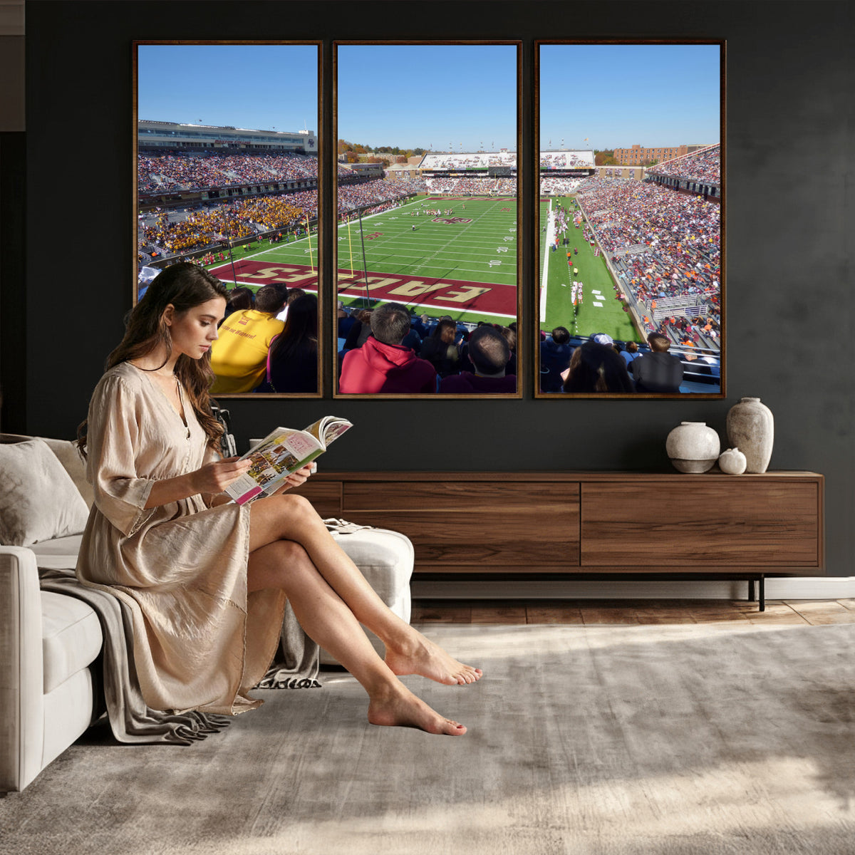 78117-MGV-CV-36X24 - Boston College Eagles Football Team Print - Boston Alumni Stadium Wall Art Canvas Print