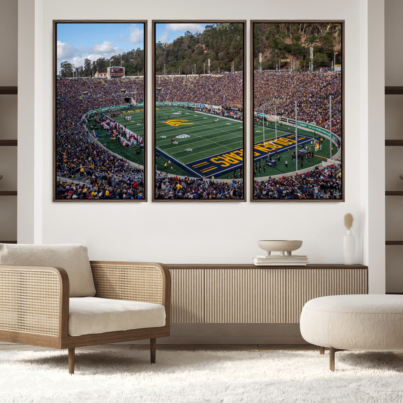 38054-MGV-FC-48X32-3P_Walnut-University of California Golden Bears Football Team Print - Berkeley California Memorial Stadium Art Canvas Print