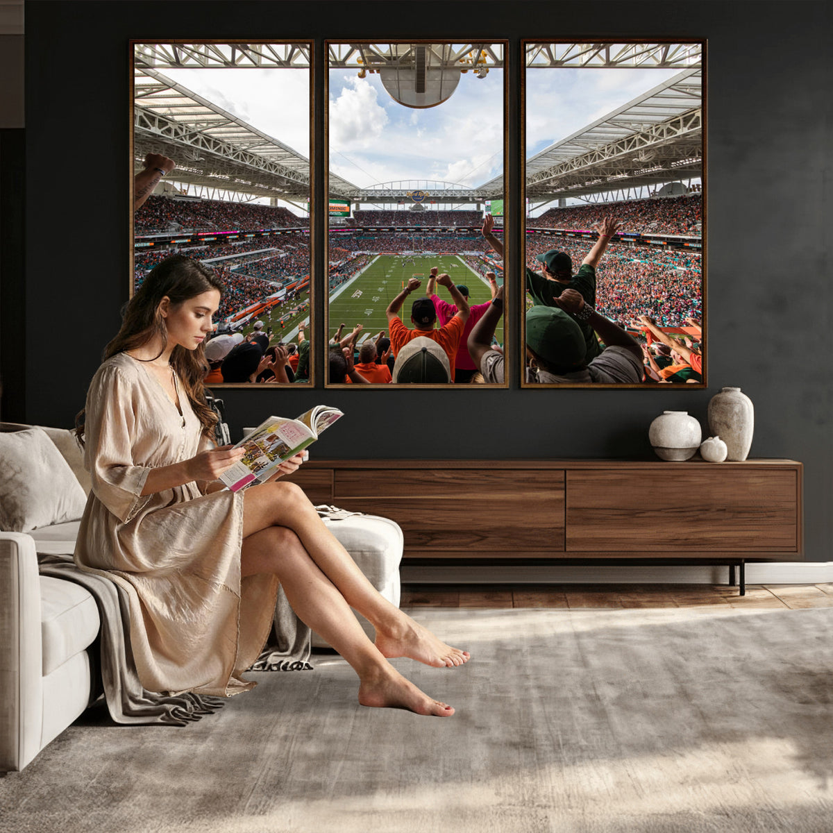 66239-PAN-FL-20X10 - Miami Hurricanes Football Team Wall Art Print - Miami Hard Rock Stadium Wall Art Canvas Print