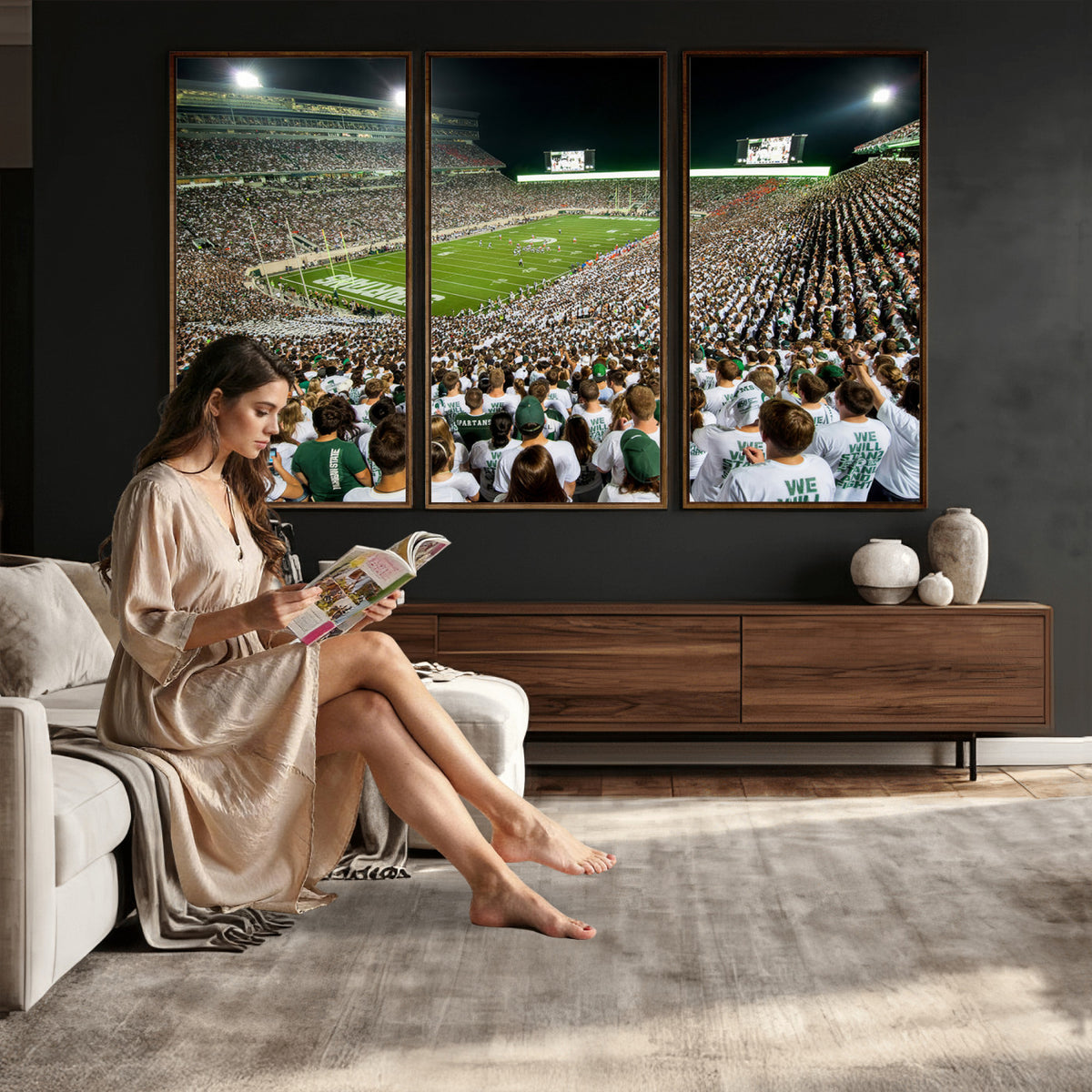 30457-PAN-FL-20X10 - Michigan State Spartans Football Canvas Print - East Lansing Spartan Stadium Wall Art Canvas Print