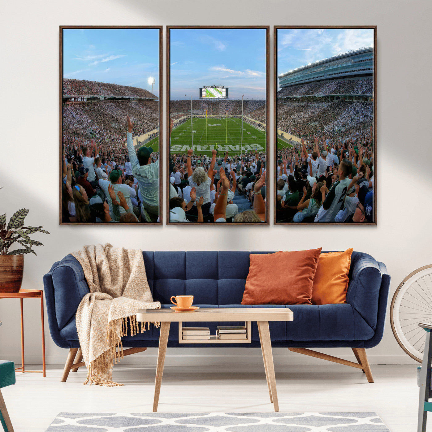 MGV-FC-48X32-3P - Michigan State Spartans Football Team Print - East Lansing Spartan Stadium Wall Art Canvas Print