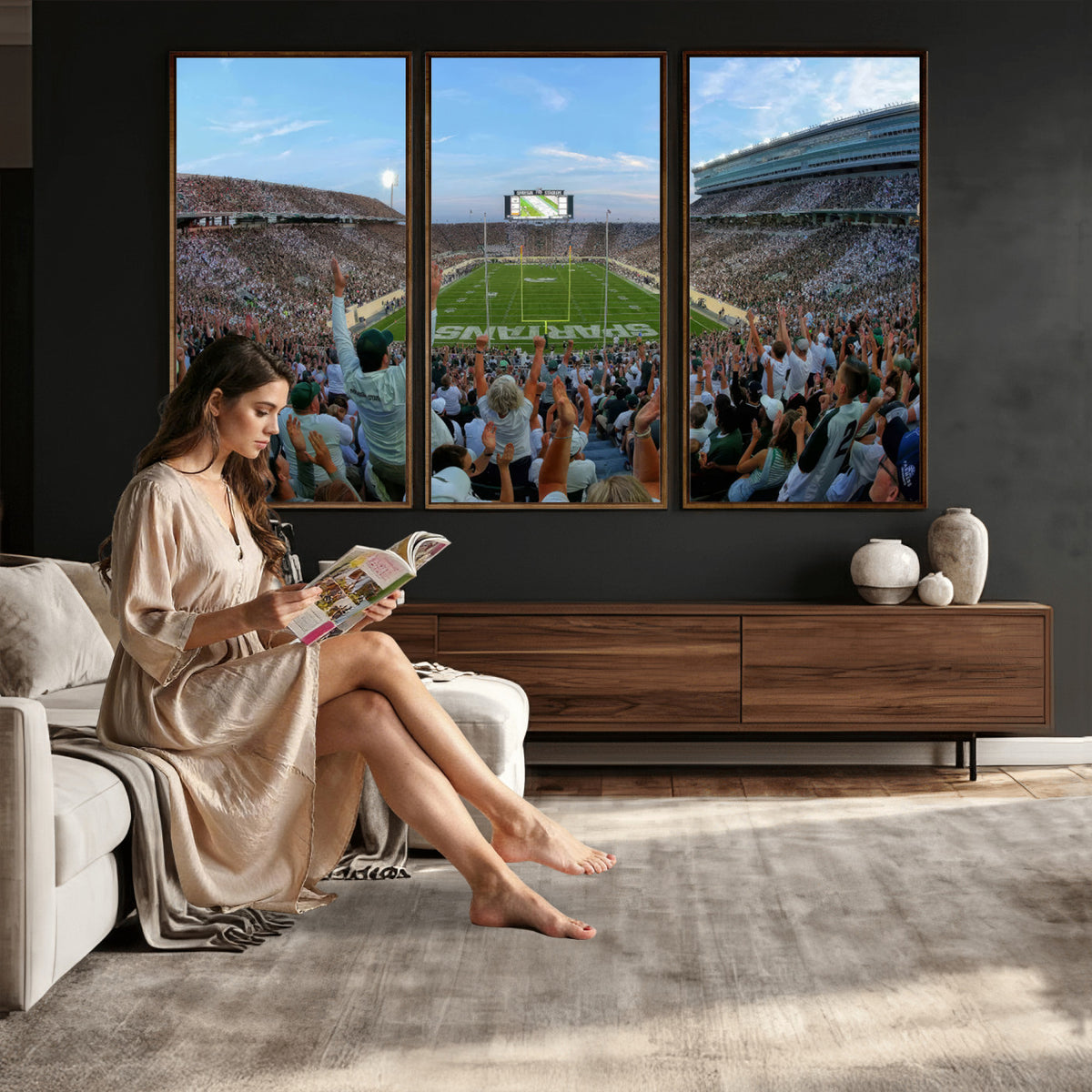 73105-PAN-FL-20X10 - Michigan State Spartans Football Team Art Print - East Lansing Spartan Stadium Wall Art Canvas Print