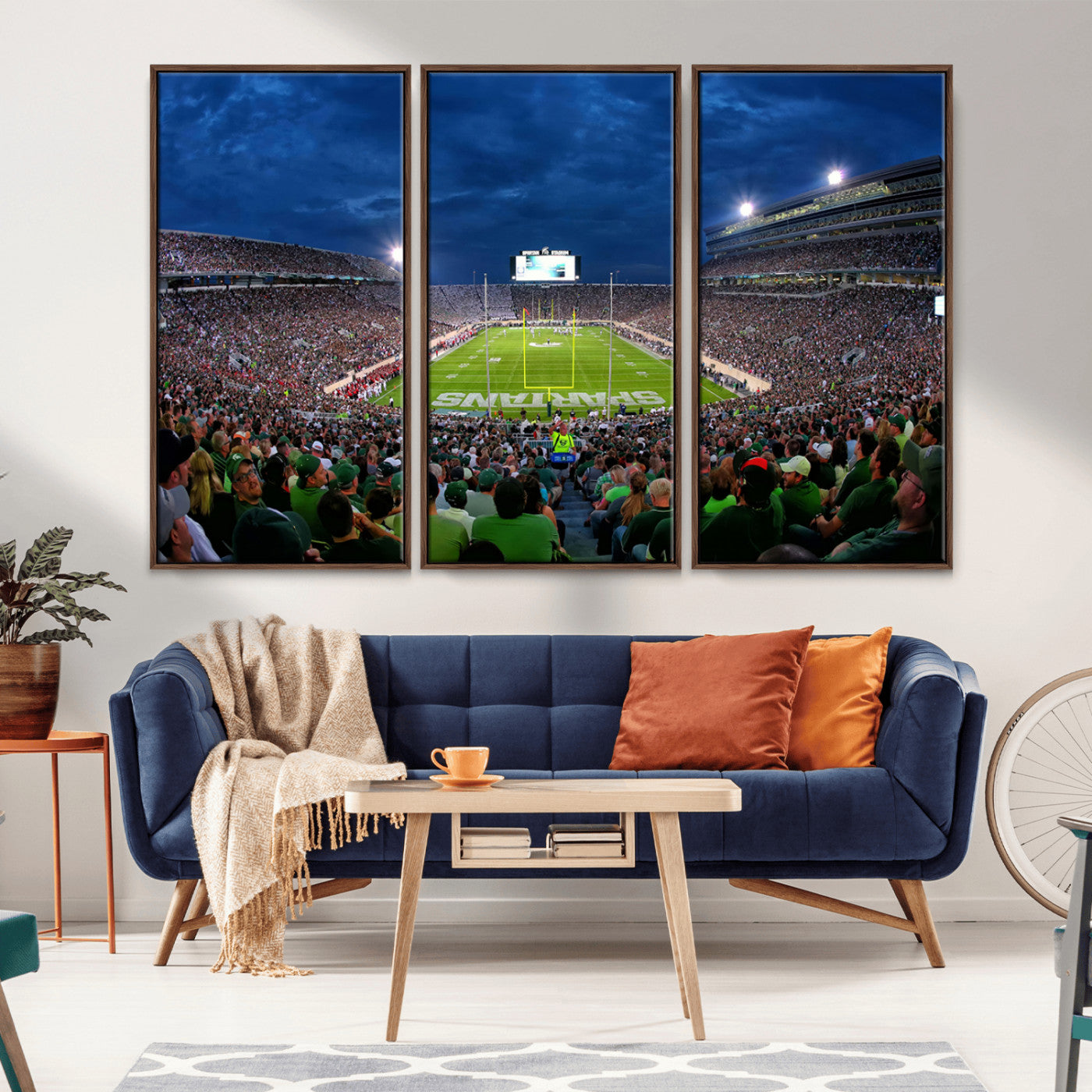 MGV-FC-48X32-3P - Michigan State Spartans Football Team Print - East Lansing Spartan Stadium Wall Art Canvas Print