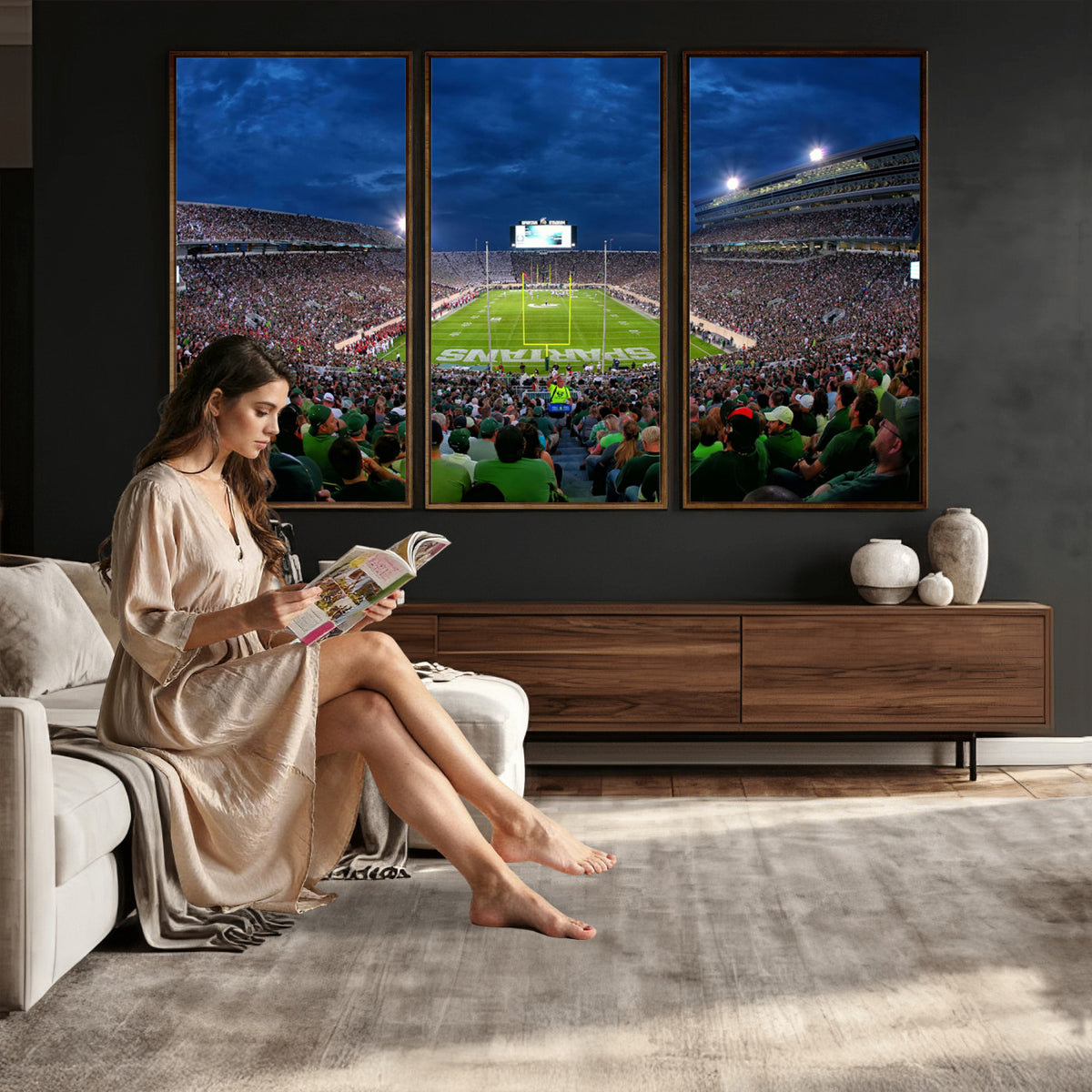 35248-PAN-FL-20X10 - Michigan State Spartans Football Team Print - East Lansing Spartan Stadium Wall Art Canvas Print