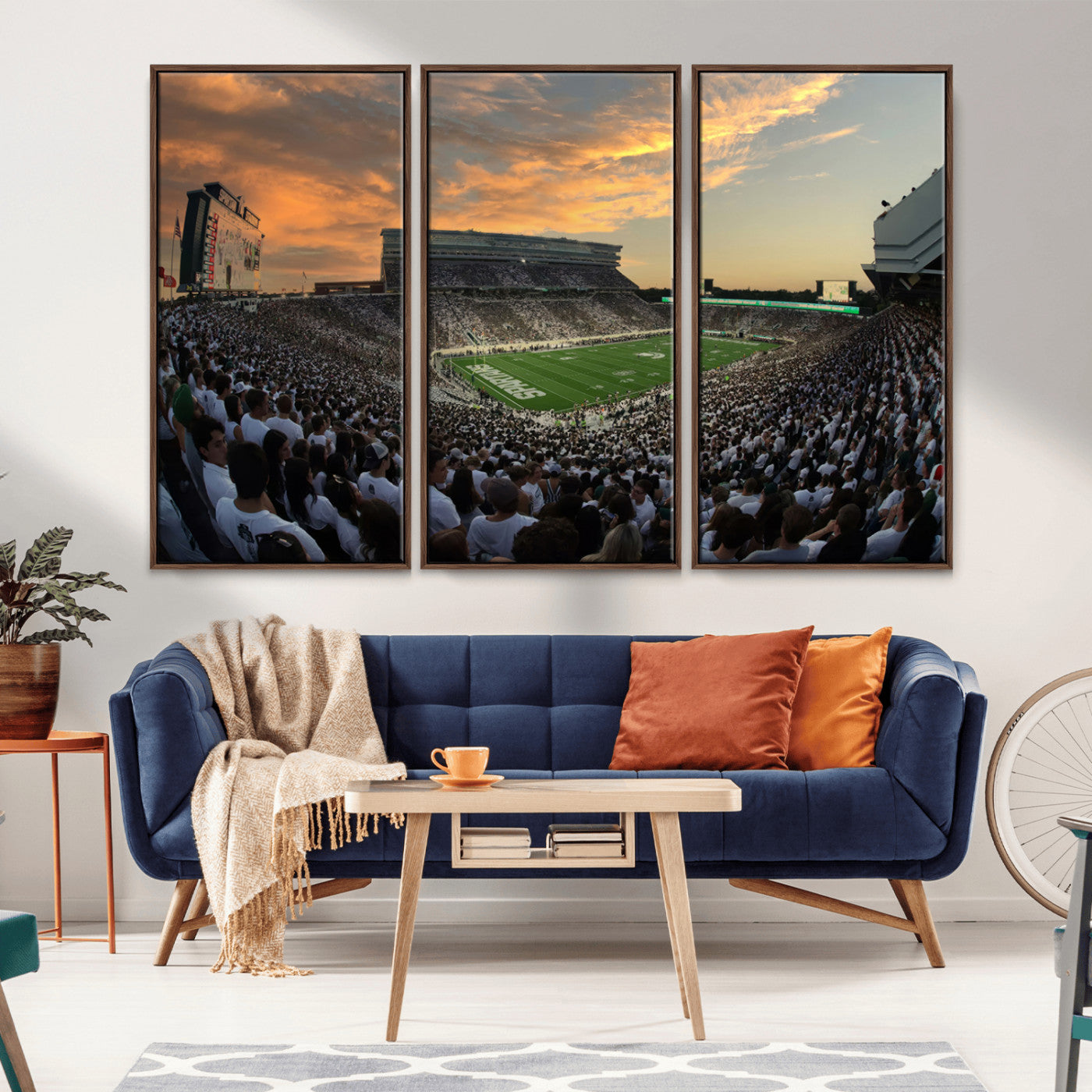 MGV-FC-48X32-3P - Michigan State Spartans Football Team Print - East Lansing Spartan Stadium Wall Art Canvas Print