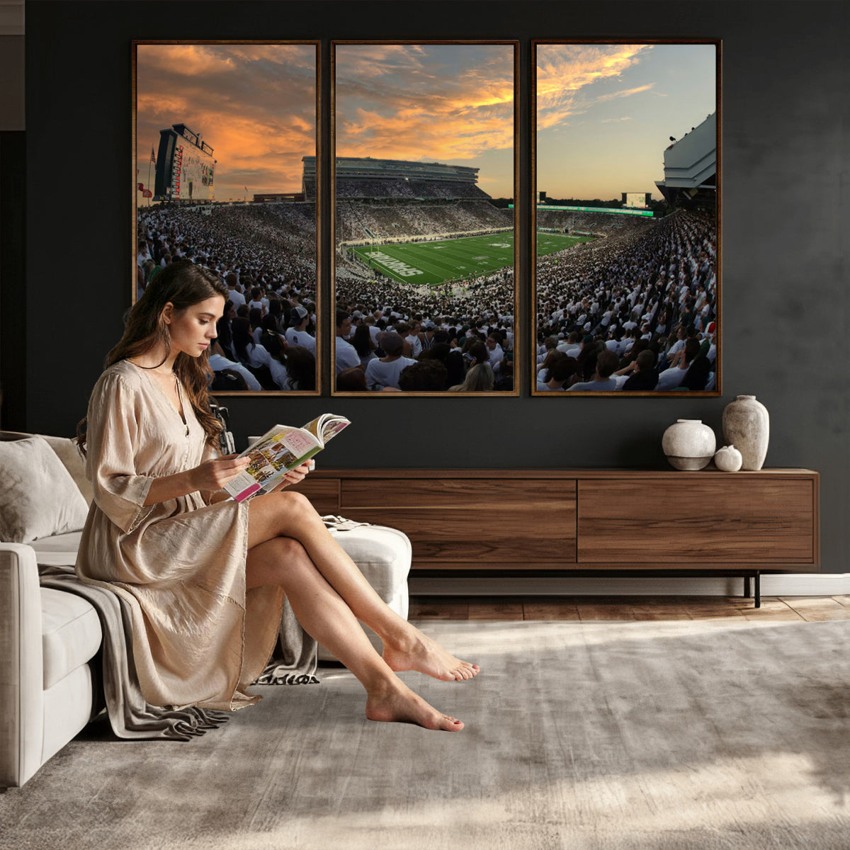 99155-PAN-FL-20X10 - Michigan State Spartans Football Team Print - East Lansing Spartan Stadium Wall Art Canvas Print