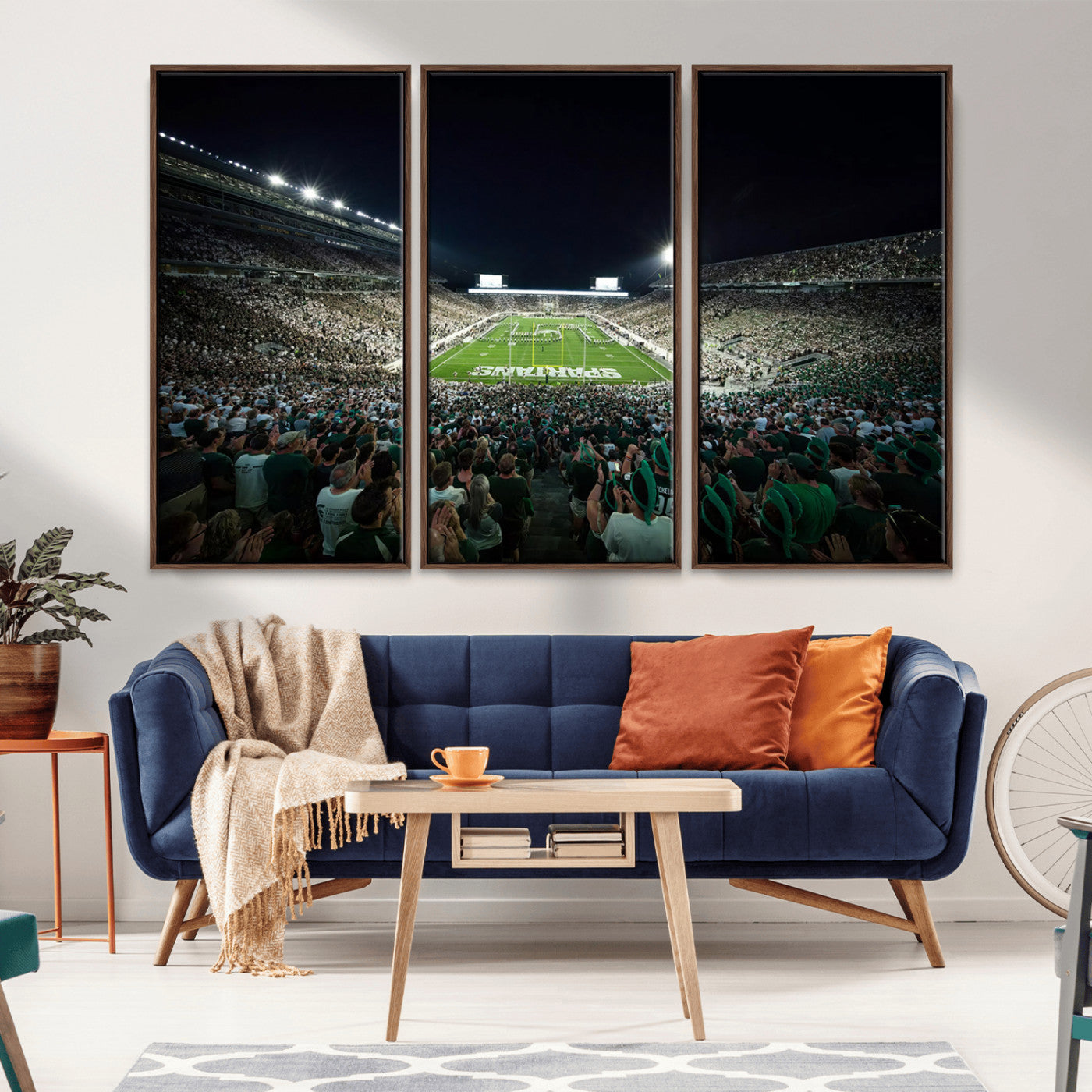 MGV-FC-48X32-3P - Framed Michigan State Spartans Football Team Print - East Lansing Spartan Stadium Wall Art Canvas