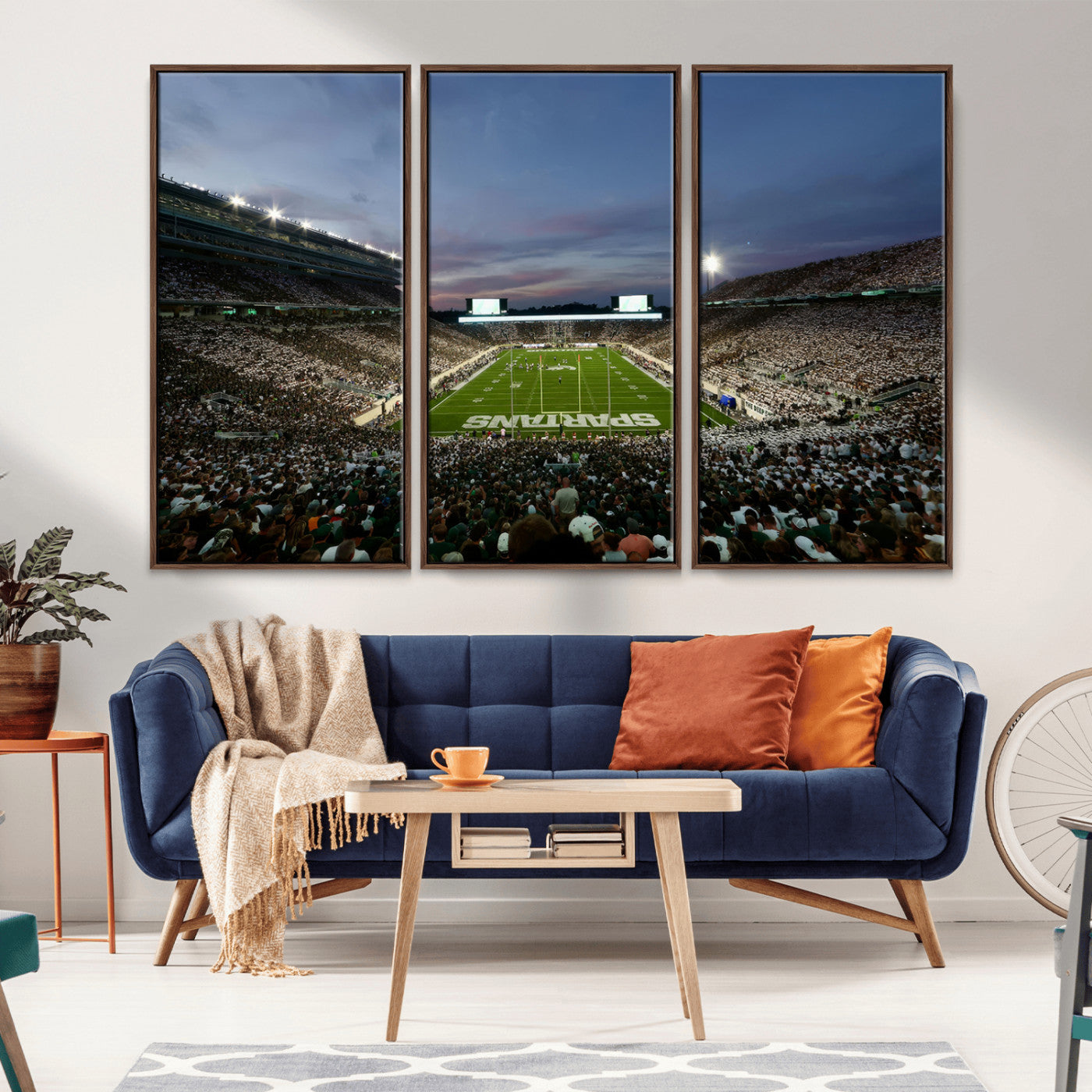 MGV-FC-48X32-3P - Michigan State Spartans Football Team Print - East Lansing Spartan Stadium Canvas Print