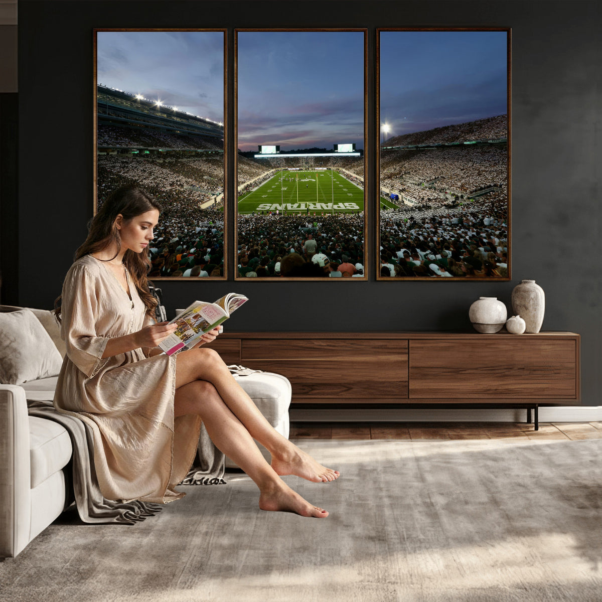 90831-PAN-FL-20X10 - Michigan State Spartans Football Team Print - East Lansing Spartan Stadium Canvas Print