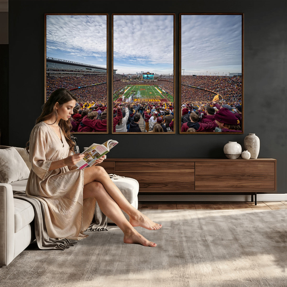 38459-PAN-FL-20X10 - University of Minnesota Golden Gophers Football Team Print - Minneapolis Huntington Bank Stadium Art